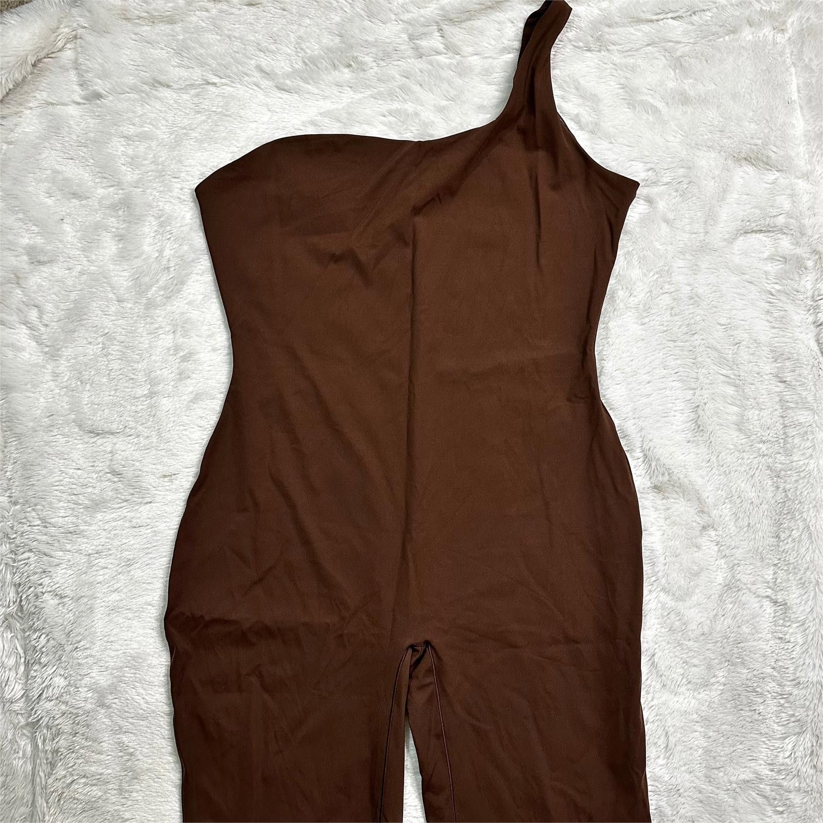 Kim Kardashian × SKIMS NWT Skims One Shoulder Catsuit Cocoa Women’s 4X Plus Size 42" / US 20 - 3 Thumbnail