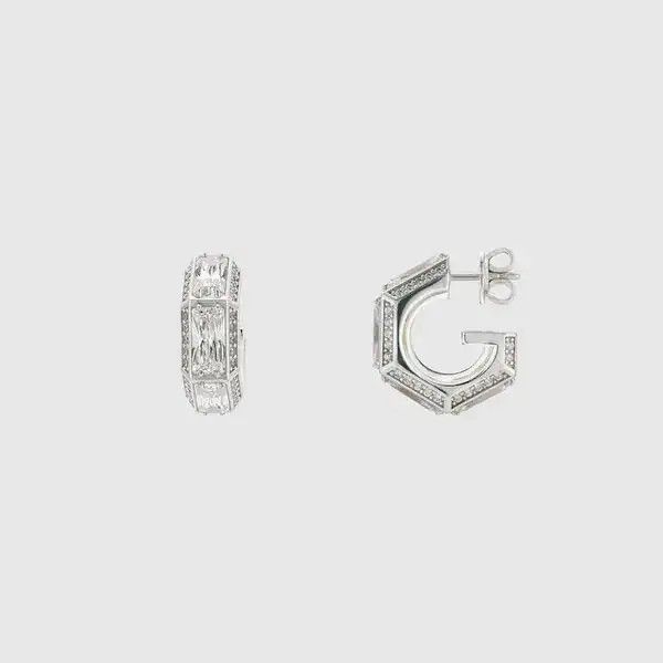 Gucci oc11z0126 Size: OS / Hoop Earring Zirconia Geometric Silver Size ONE SIZE - 1 Thumbnail