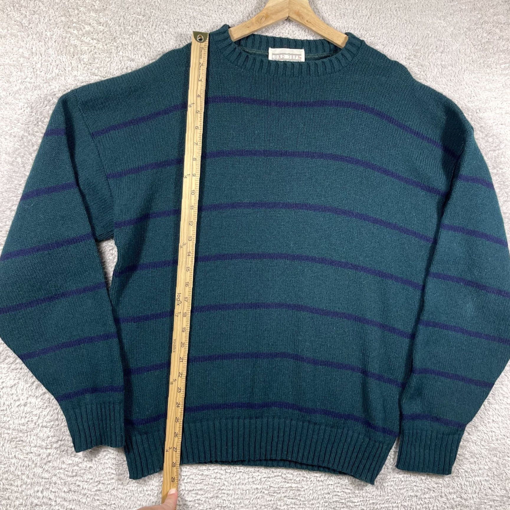 Vintage VINTAGE Lord Jeff Sweater Mens Large Green Striped Wool Blend Grunge USA Cobain Pullover Crew Neck 80s Size US L / EU 52-54 / 3 - 4 Thumbnail
