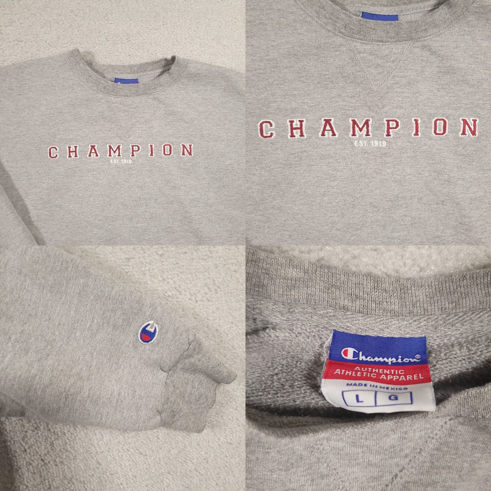 Champion Champion Spellout Crewneck Sweatshirt Mens Large Gray Fleece Embroidered Size US L / EU 52-54 / 3 - 8 Thumbnail