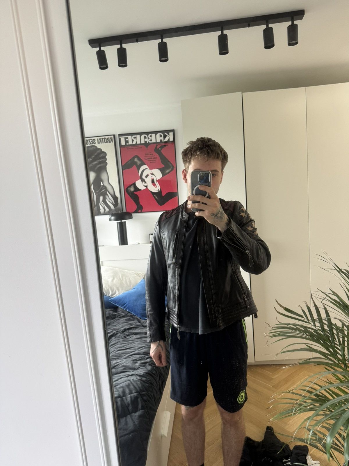 Genuine Leather Vintage 90s Cropped Boxy Leather Racing Jacket Hype Stars Size US S / EU 44-46 / 1 - 5 Thumbnail