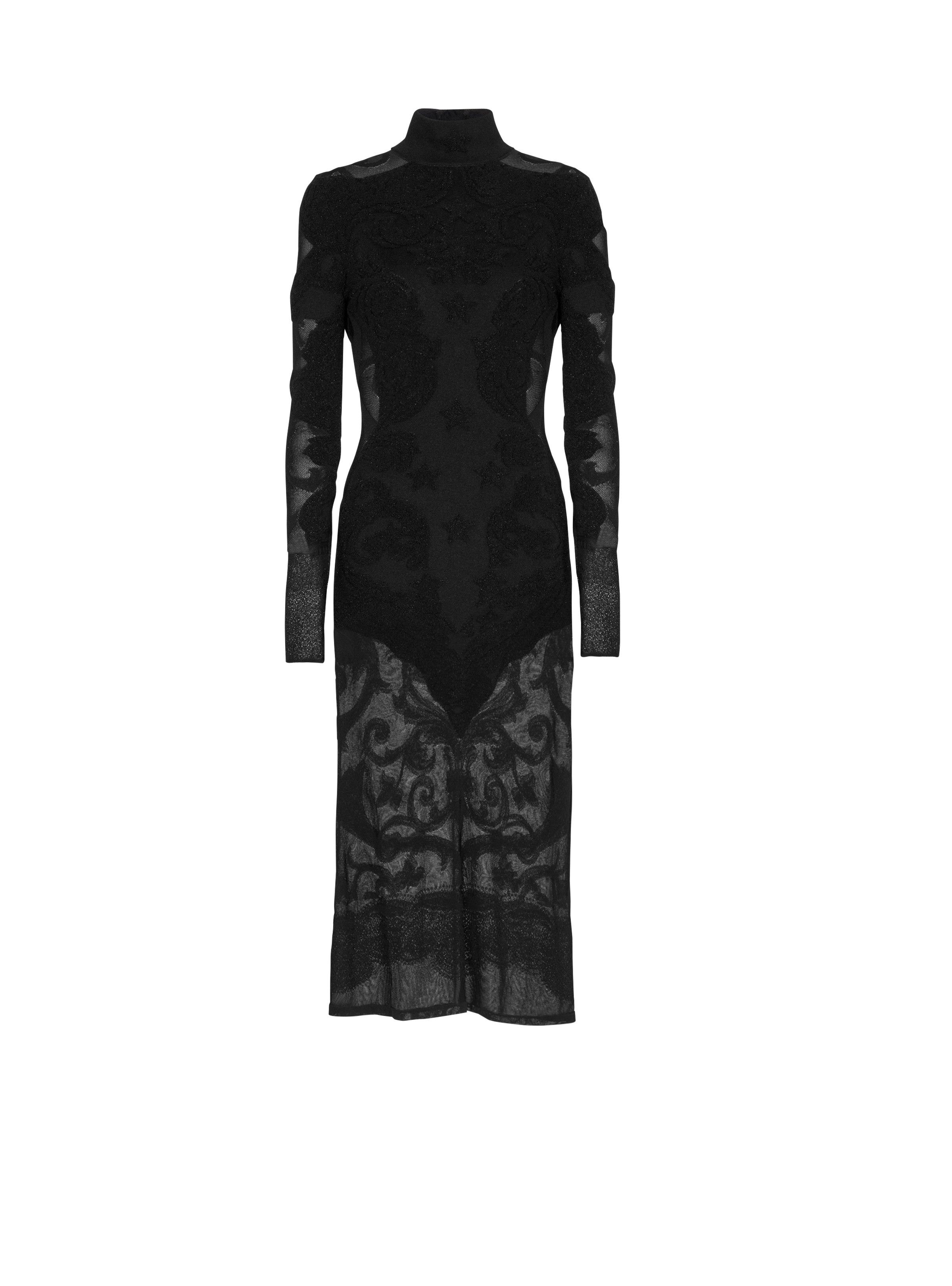 Balmain o1s1wg110825 Baroque Fine Knit Dress in Black Size L / US 10 / IT 46 - 1 Thumbnail