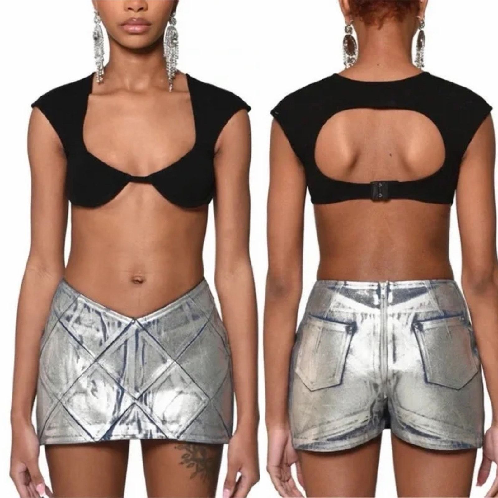 Other Char Workroom Woven Wax Denim Mini Skort Signature Silver Size 26" / US 2 / IT 38 - 1 Thumbnail