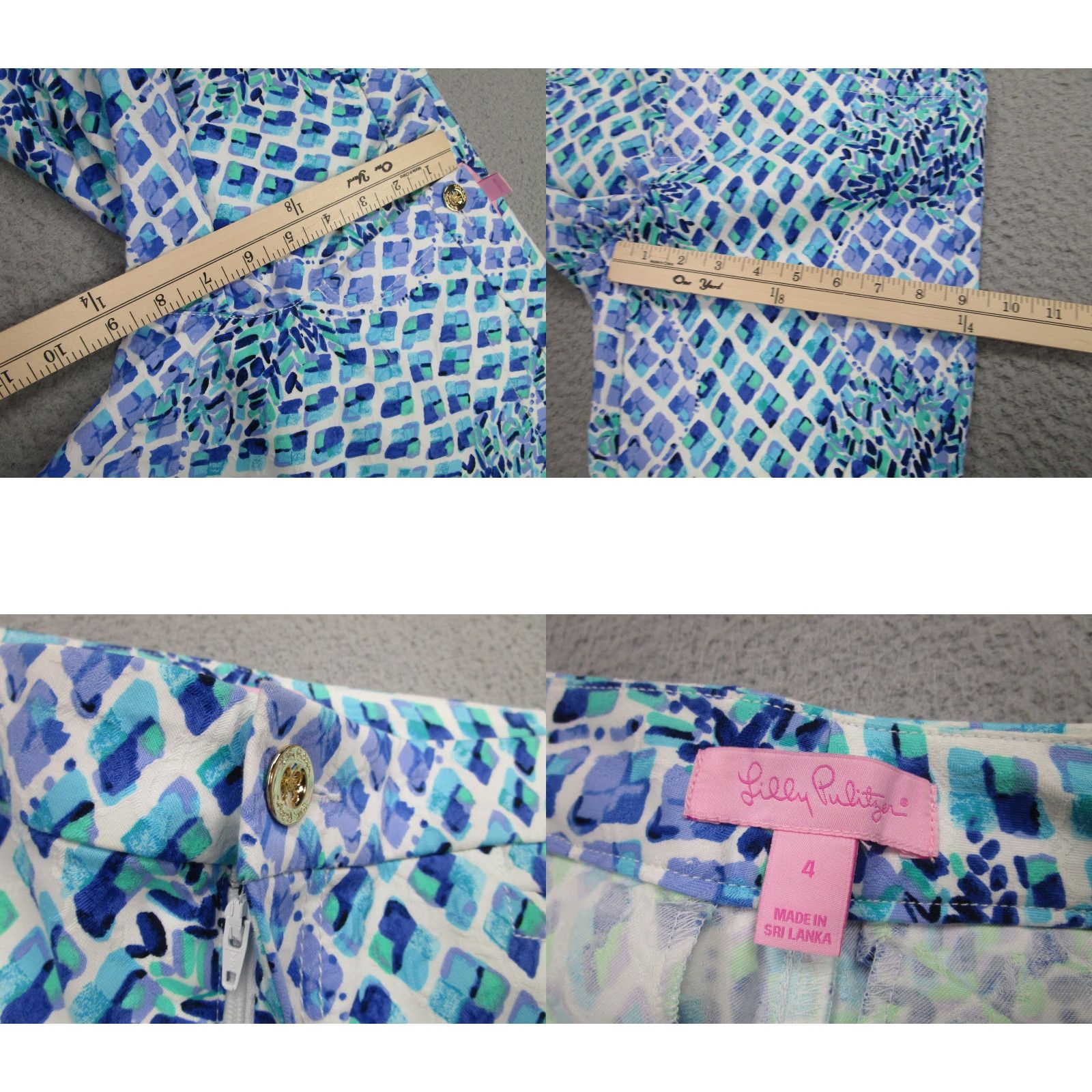 Lilly Pulitzer Lilly Pulitzer Pants Womens 4 Blue Green Print Ankle Stretch Cotton Capri Size 27" / US 4 / IT 40 - 8 Thumbnail