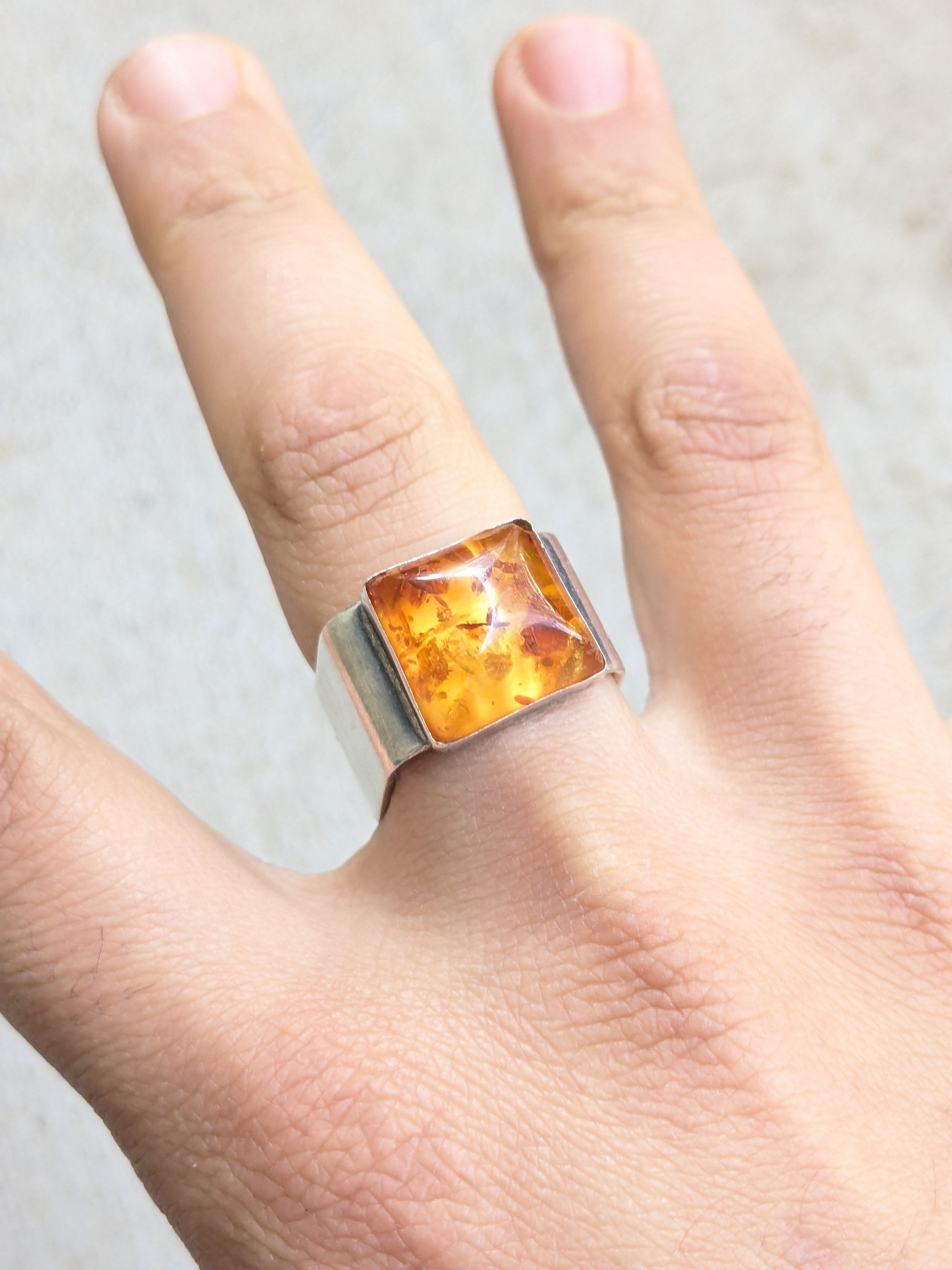 Vintage Vintage Sterling Silver Ring Size 9 Amber .925 Modern Size ONE SIZE - 12 Thumbnail
