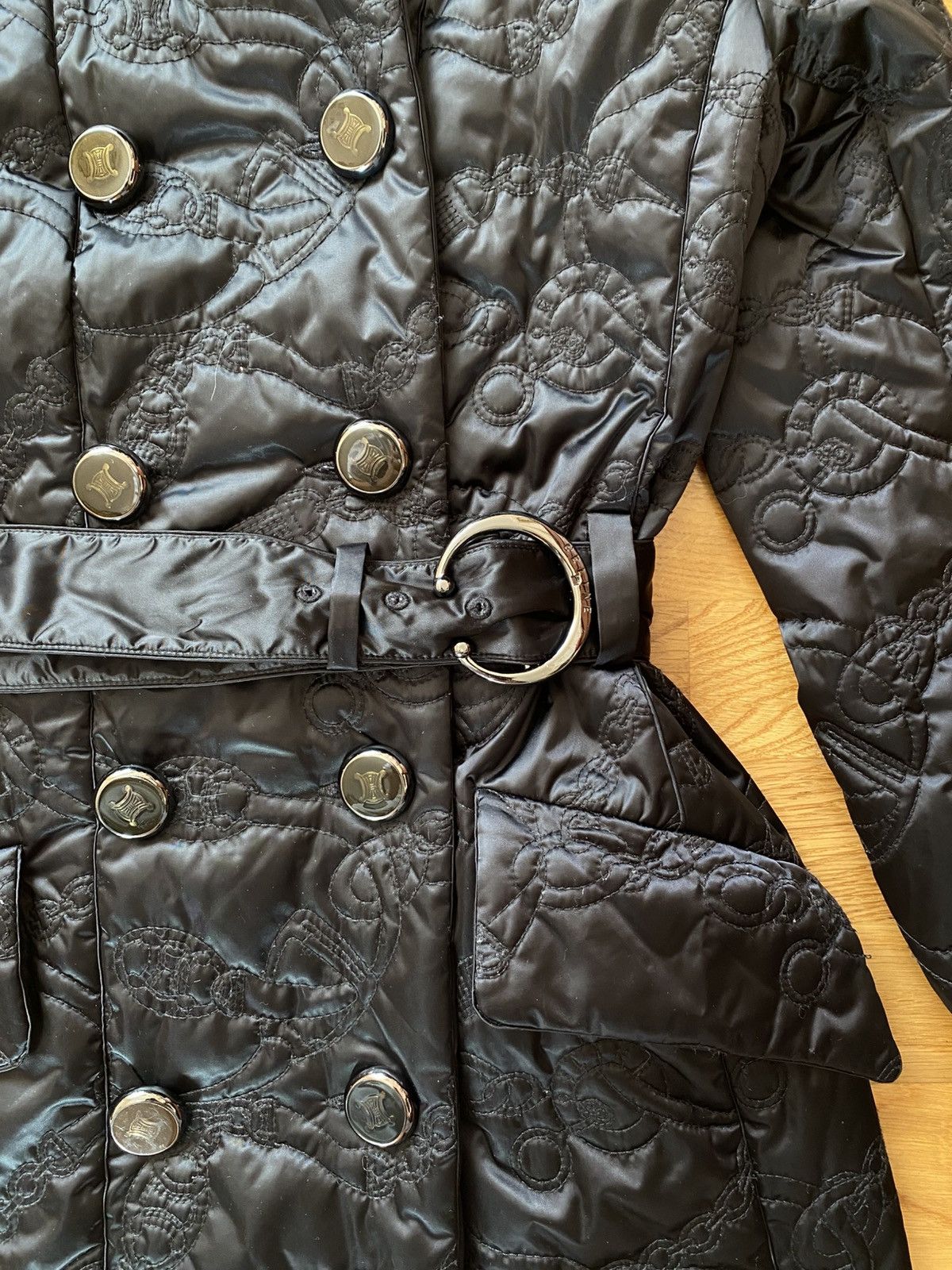 Celine CELINE Black Quilted Triomphe Logo Trench Coat Vintage 38 Size S / US 4 / IT 40 - 2 Thumbnail