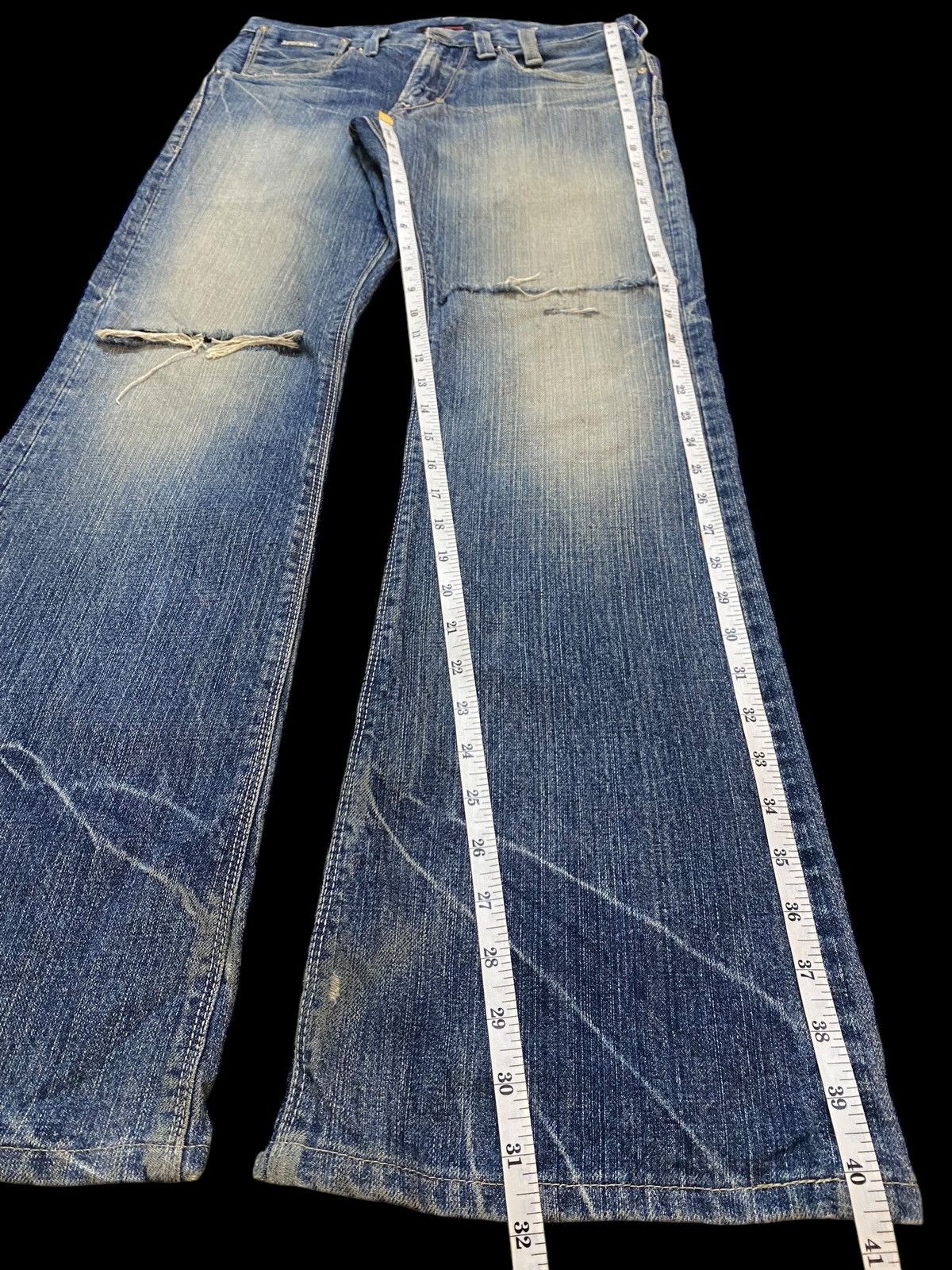 If Six Was Nine Blue Way Made in Nippon Mud Wash Distressed Flare Jeans Size US 30 / EU 46 - 18 Thumbnail