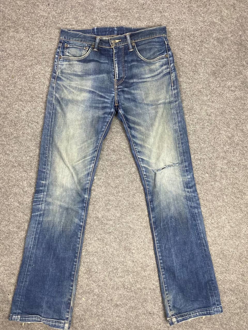 levis 527 bootcut flare distressed denim