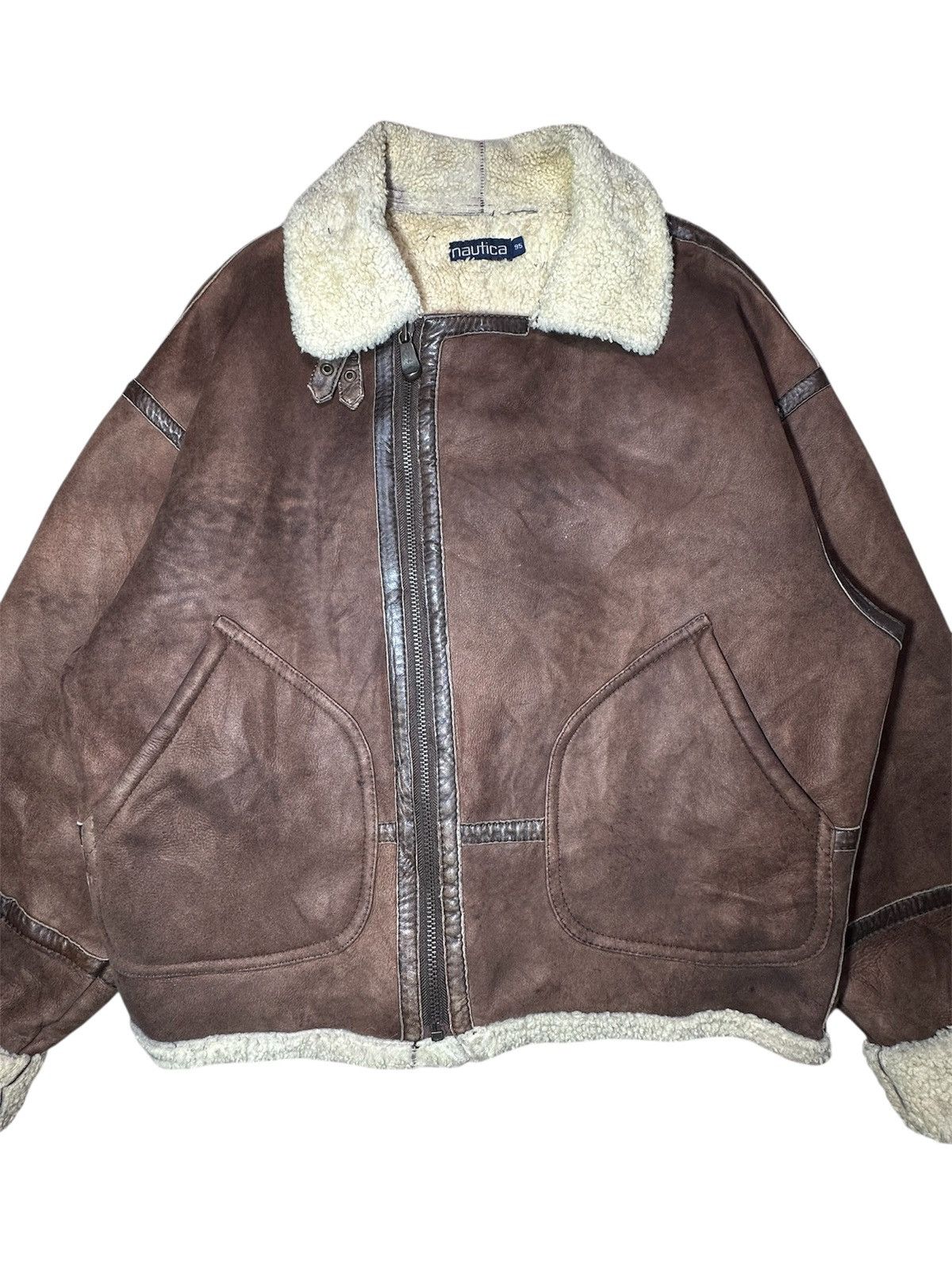 Nautica Vintage Nautica brown sheepskin shearling bomber jacket Size US XL / EU 56 / 4 - 2 Thumbnail
