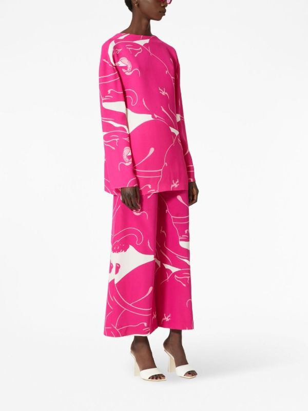 Valentino o1s22i1n0924 Cady Panther Cropped Pants in Pink Size 30" / US 8 / IT 44 - 2 Thumbnail