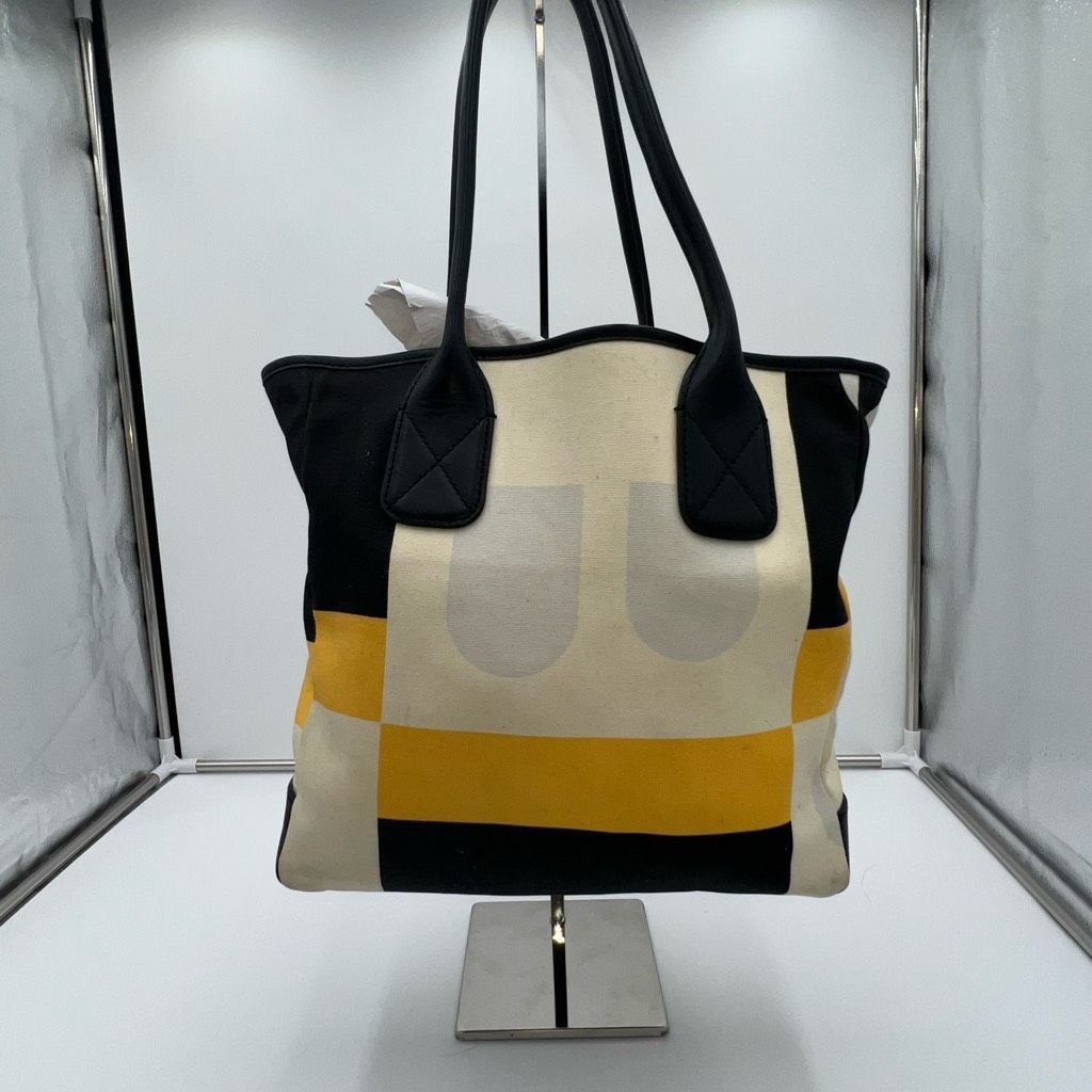 image of Authentic Bally Vintage Canvas Leather Tote Hand Bag Color B in Yellow, Women's