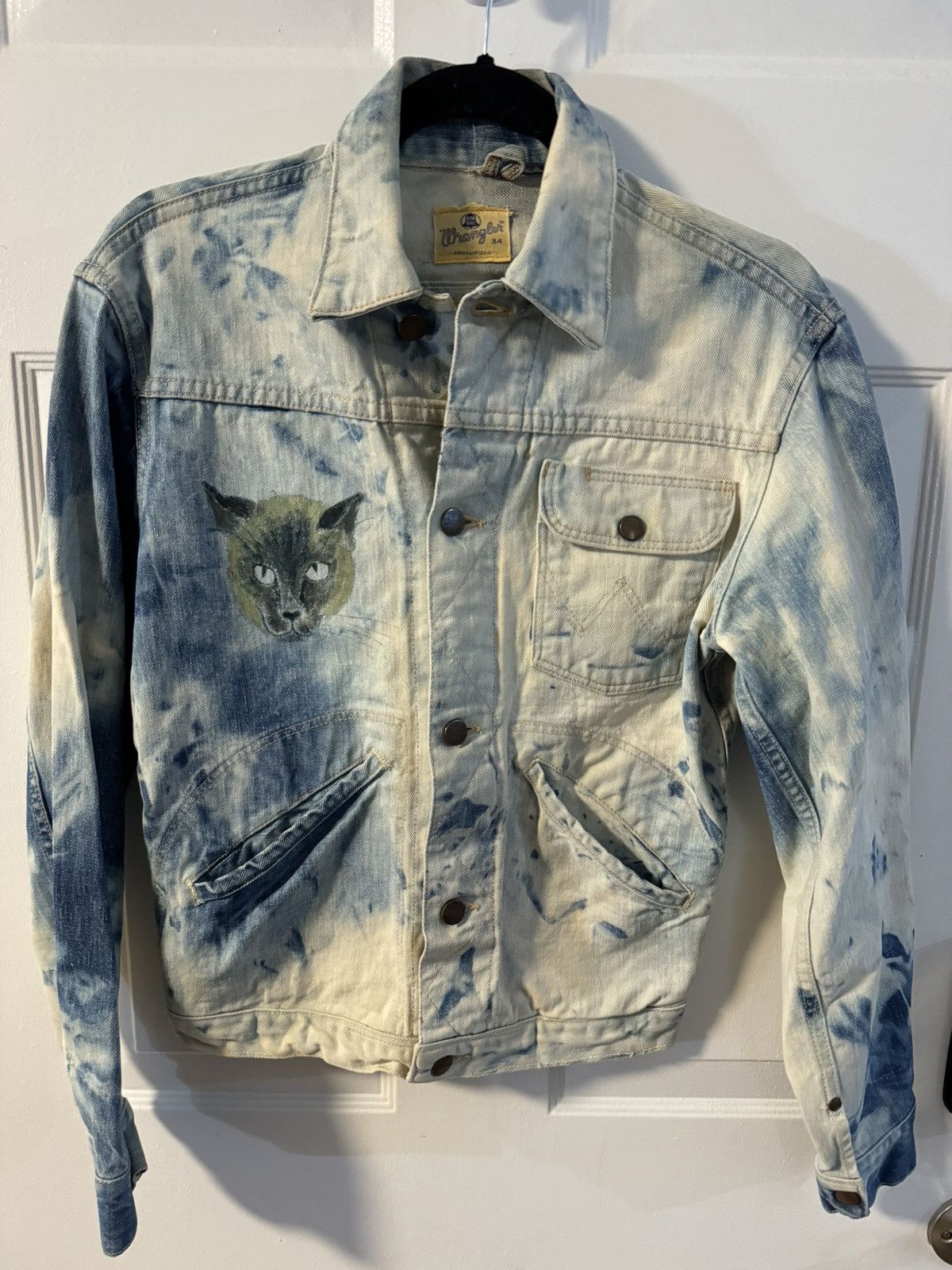 Wrangler 50s WRANGLER BLUE BELL DENIM JACKET Tie Dyed HandPainted Cat Size S / US 4 / IT 40 - 1 Thumbnail