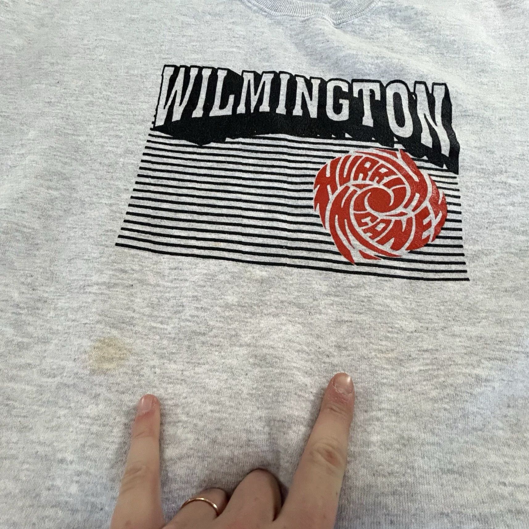 Jerzees VINTAGE JERZEES Sweatshirt Unisex Adults Sweatshirt Gray L Graphic Print 90s USA Wilmington College Hurricanes Men Women Size US L / EU 52-54 / 3 - 6 Thumbnail