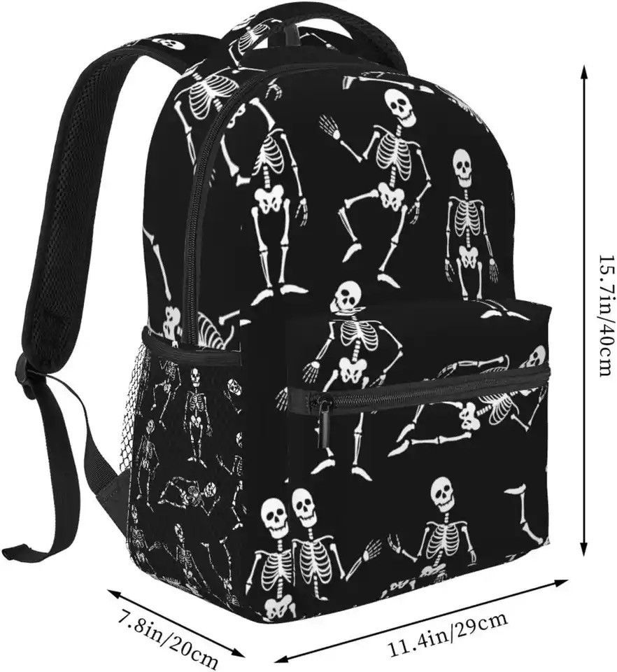 Other Black Skeletons White Funny Pattern Stylish Casual Backpack Size ONE SIZE - 2 Thumbnail