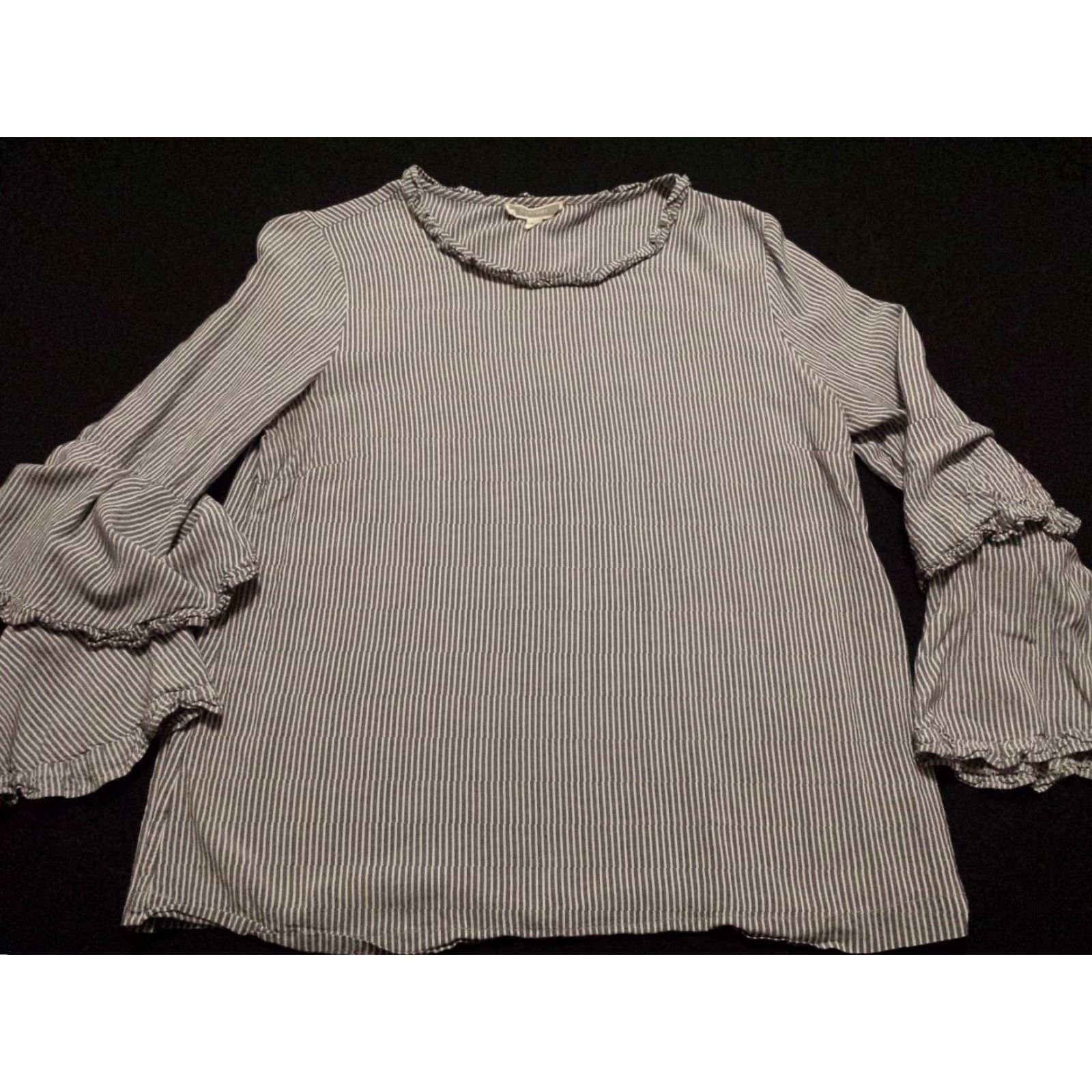 Vintage Pleione Blouse Long Sleeve Round Neck Pullover Womens M Gray Stripe Reference: Pleione Size M / US 6-8 / IT 42-44 - 2 Thumbnail