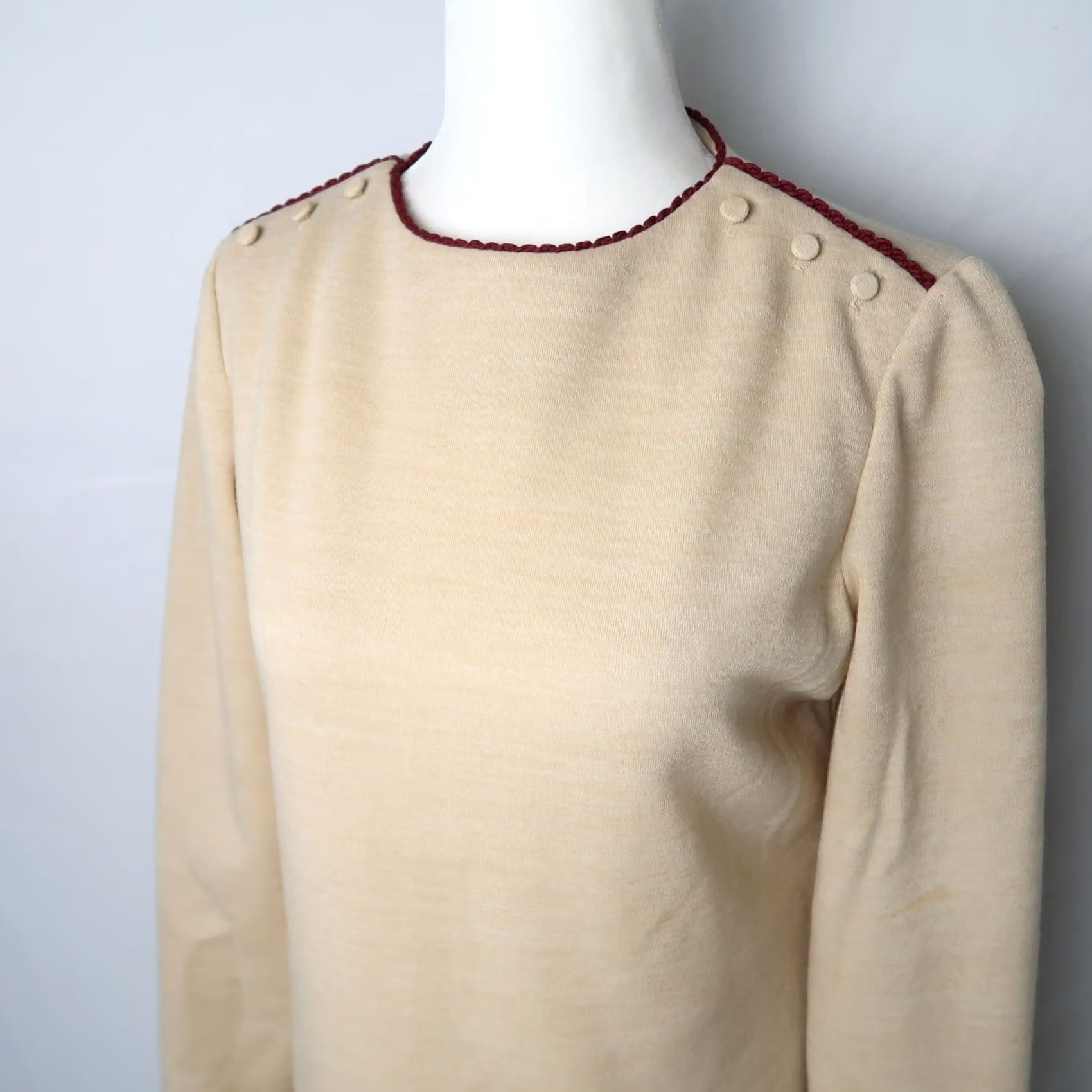 Vintage VINTAGE 70s Leslie Fay tan long sleeve midi shift dress M Shirt Adult Womens Size M / US 6-8 / IT 42-44 - 2 Thumbnail