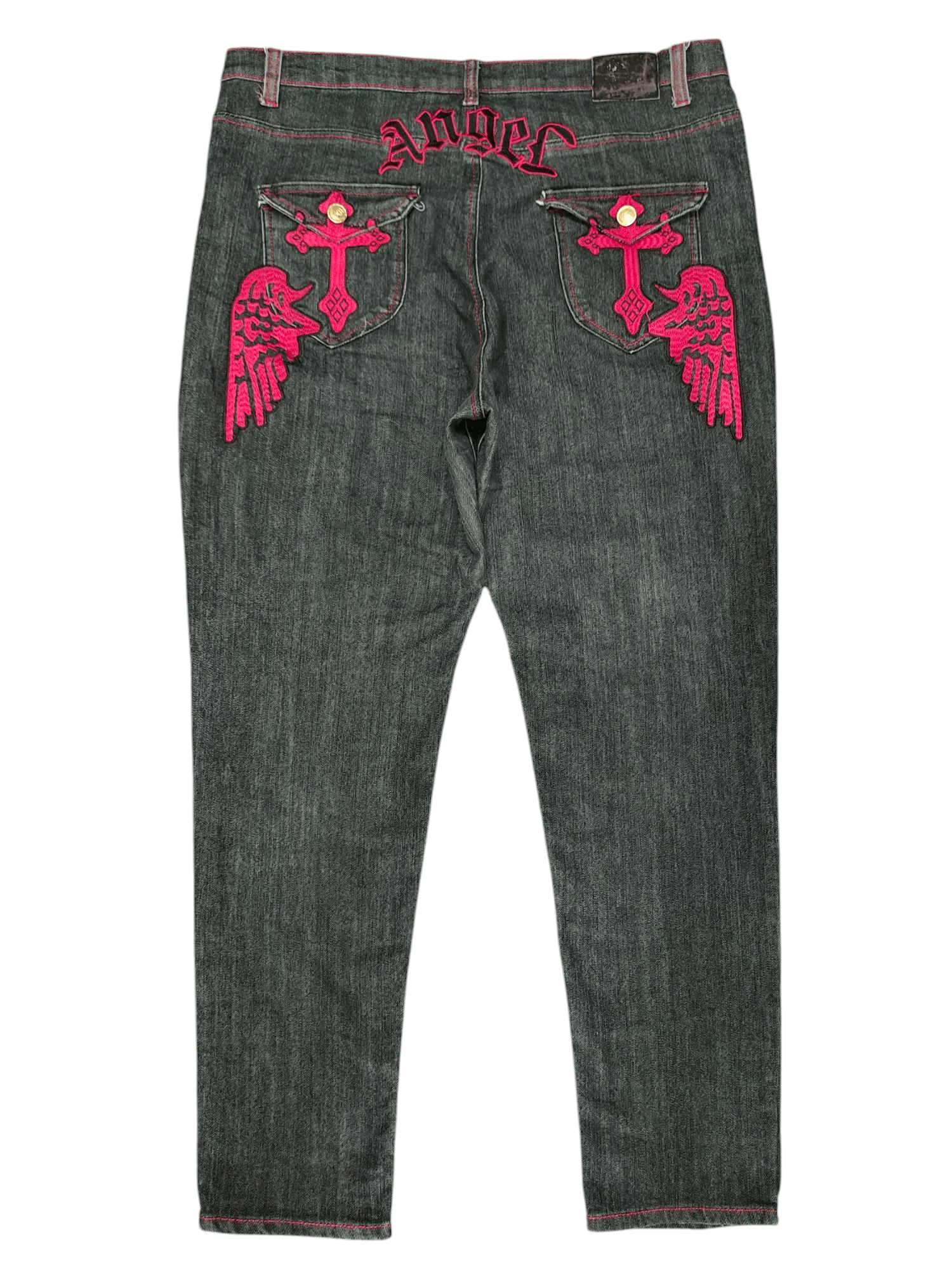 Artful Dodger Vintage Y2k Angel Wing Cross Embroidered Denim Jeans Size US 40 / EU 56 - 1 Thumbnail