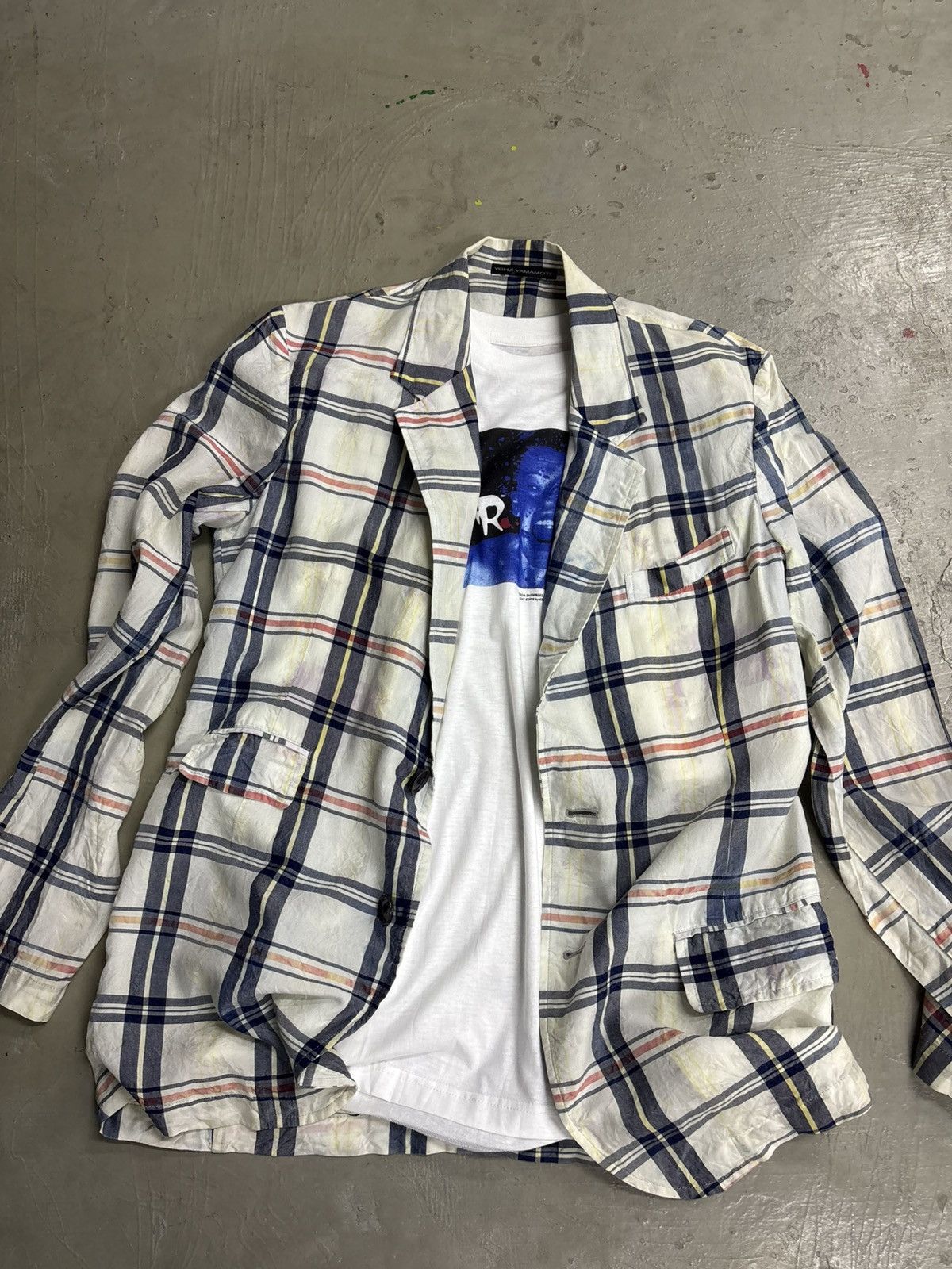 Yohji Yamamoto Vintage Rayon Yohji Yamamoto Ys Blazer Plaid Patchwork Size 50R - 22 Thumbnail