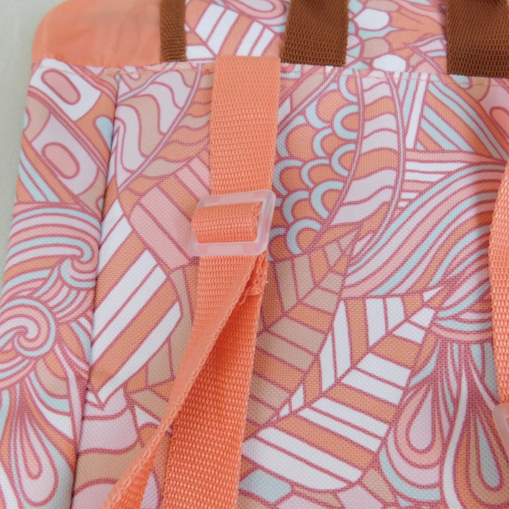 Vintage Unbranded Abstract Peach Drawstring Snap Flap Printed Canvas Mini Backpack Women Peach Geometric Bohemian School 13" x 11.5" Backpack Mens Women Girls Size ONE SIZE - 5 Thumbnail