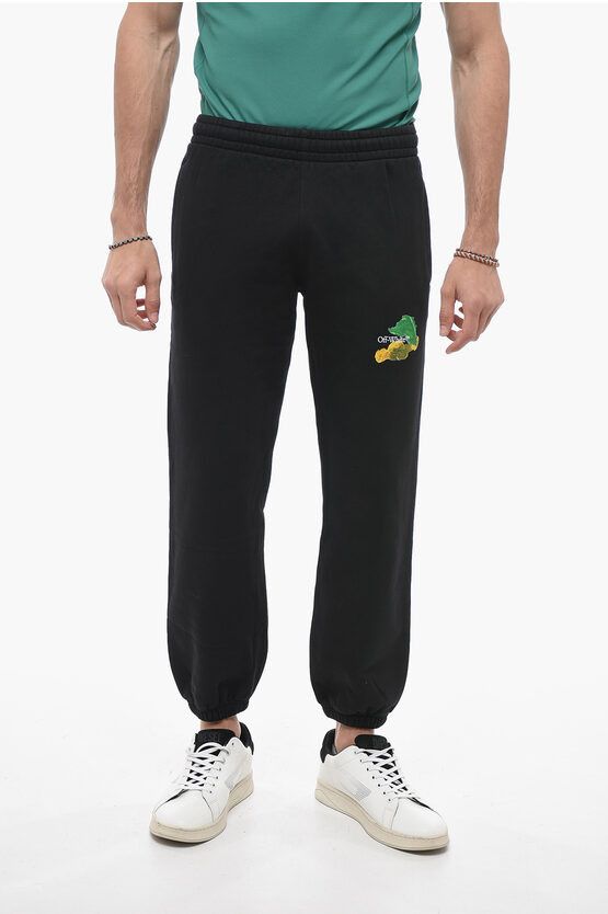 image of Off White Seasonal Fleece Cotton Brush Arrow Sweatpants in Black, Men's (Size 33)