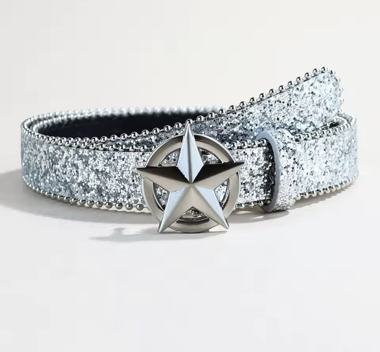 Leather × Vintage leather belt Sequined Stars Buckle Punk Goth Jeans Size ONE SIZE - 1 Thumbnail