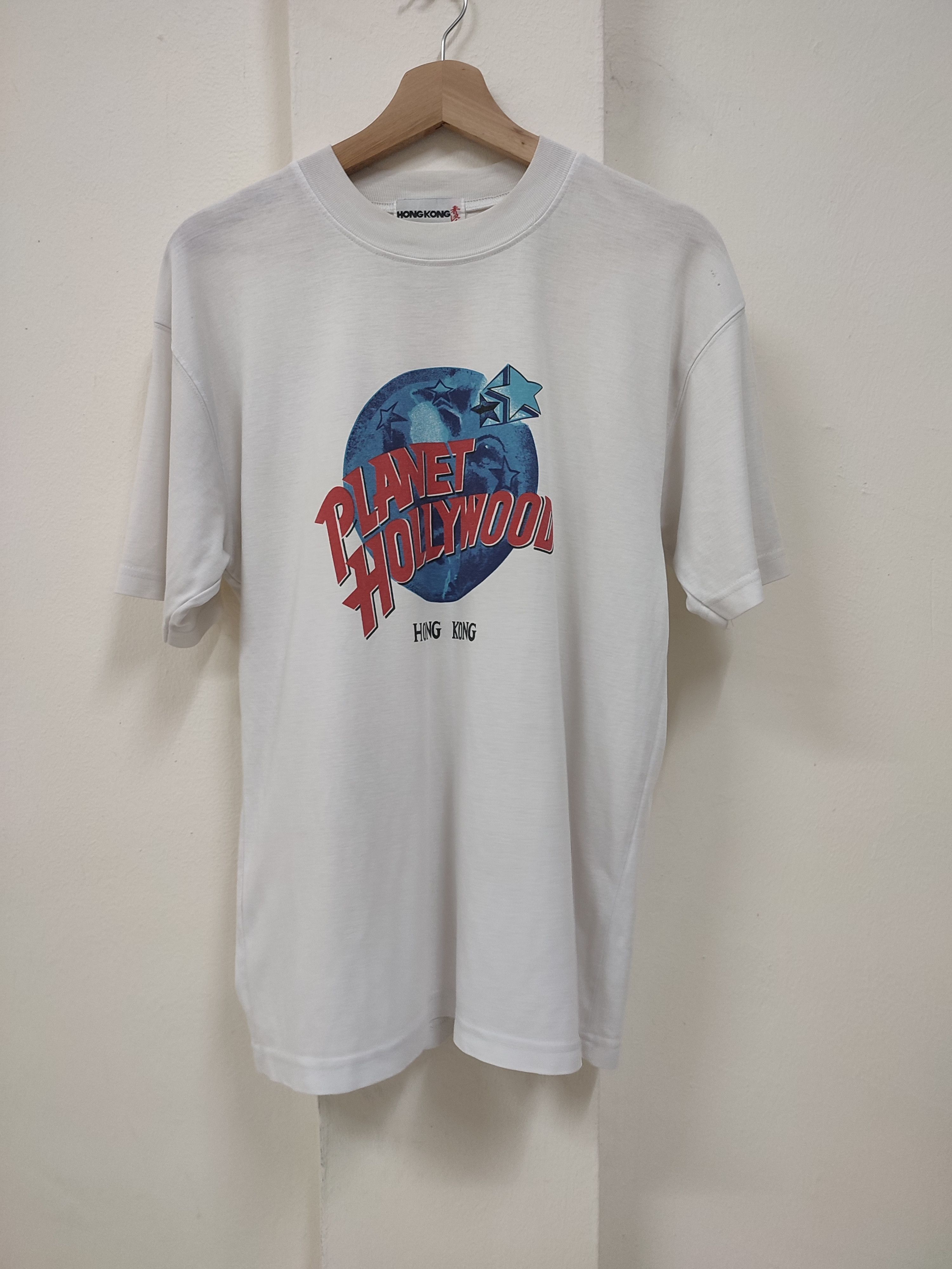 image of Distressed Vintage White Tee Planet Hollywood Hong Kong, Men's (Size Medium)