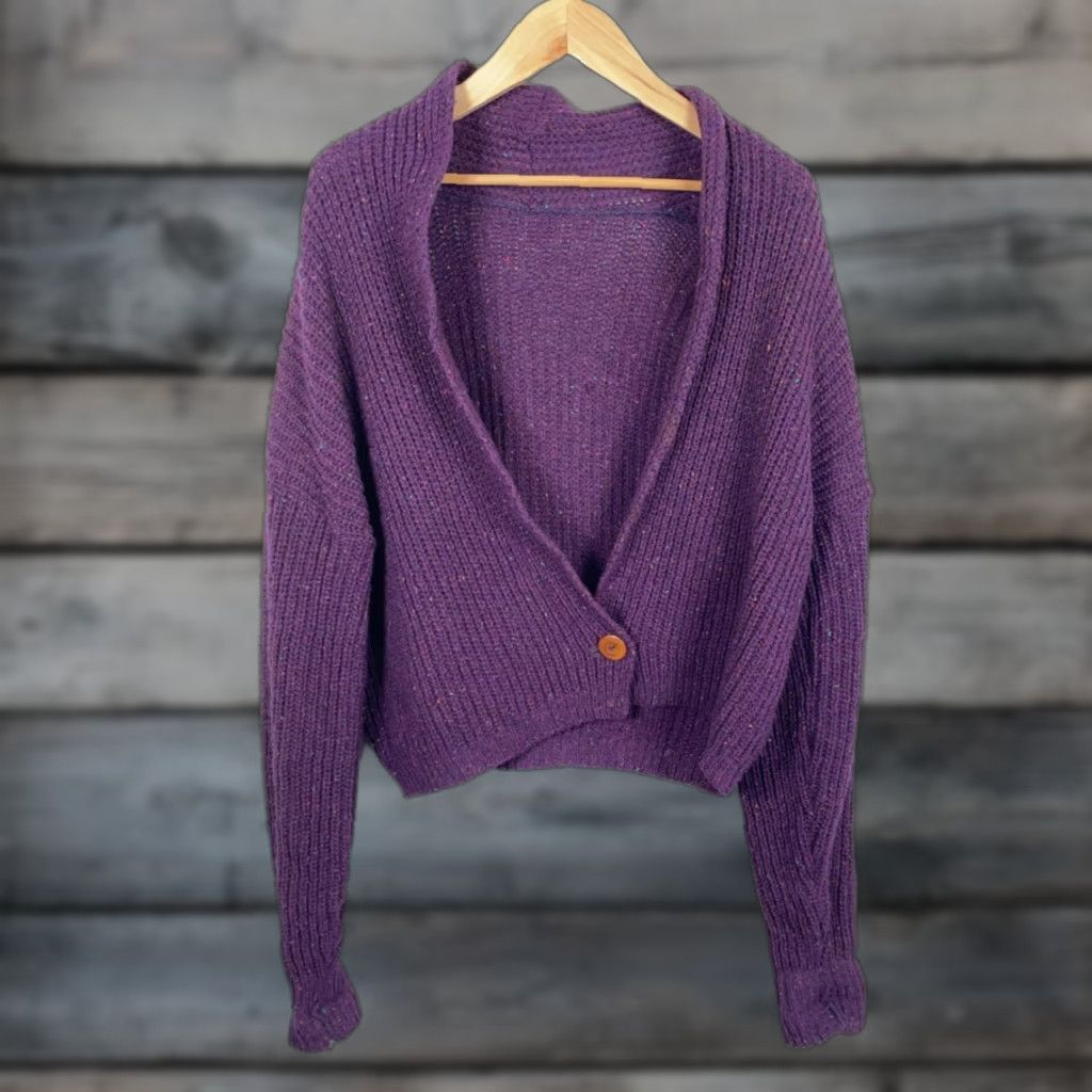 Vintage VINTAGE Donegal Wool 1 Button Cropped Cardigan Women's L Purple Knit Sweater Size L / US 10 / IT 46 - 1 Thumbnail