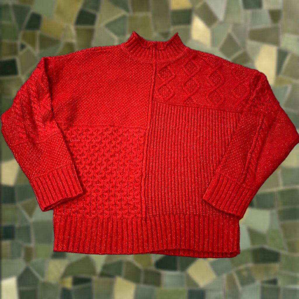 American Eagle Outfitters American Eagle Outfitters Sweater Womens Small Red Chunky Knit Stretch Mock Neck Pullover Knit Slim Fit 60 Day Returns Womens Size S / US 4 / IT 40 - 1 Thumbnail