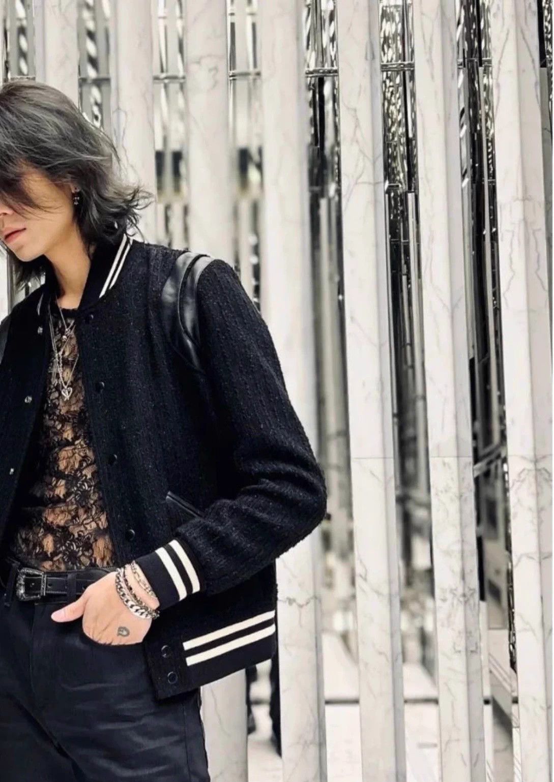 Saint Laurent Paris Saint Laurent SLP 2022FW Black Glitter Baseball Jacket Size US S / EU 44-46 / 1 - 9 Thumbnail