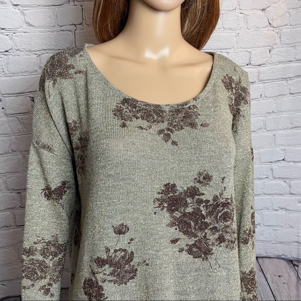 Other Lush Sparkle Floral Sweater Tunic With Back Sheer Panel Siz Size L / US 10 / IT 46 - 2 Thumbnail