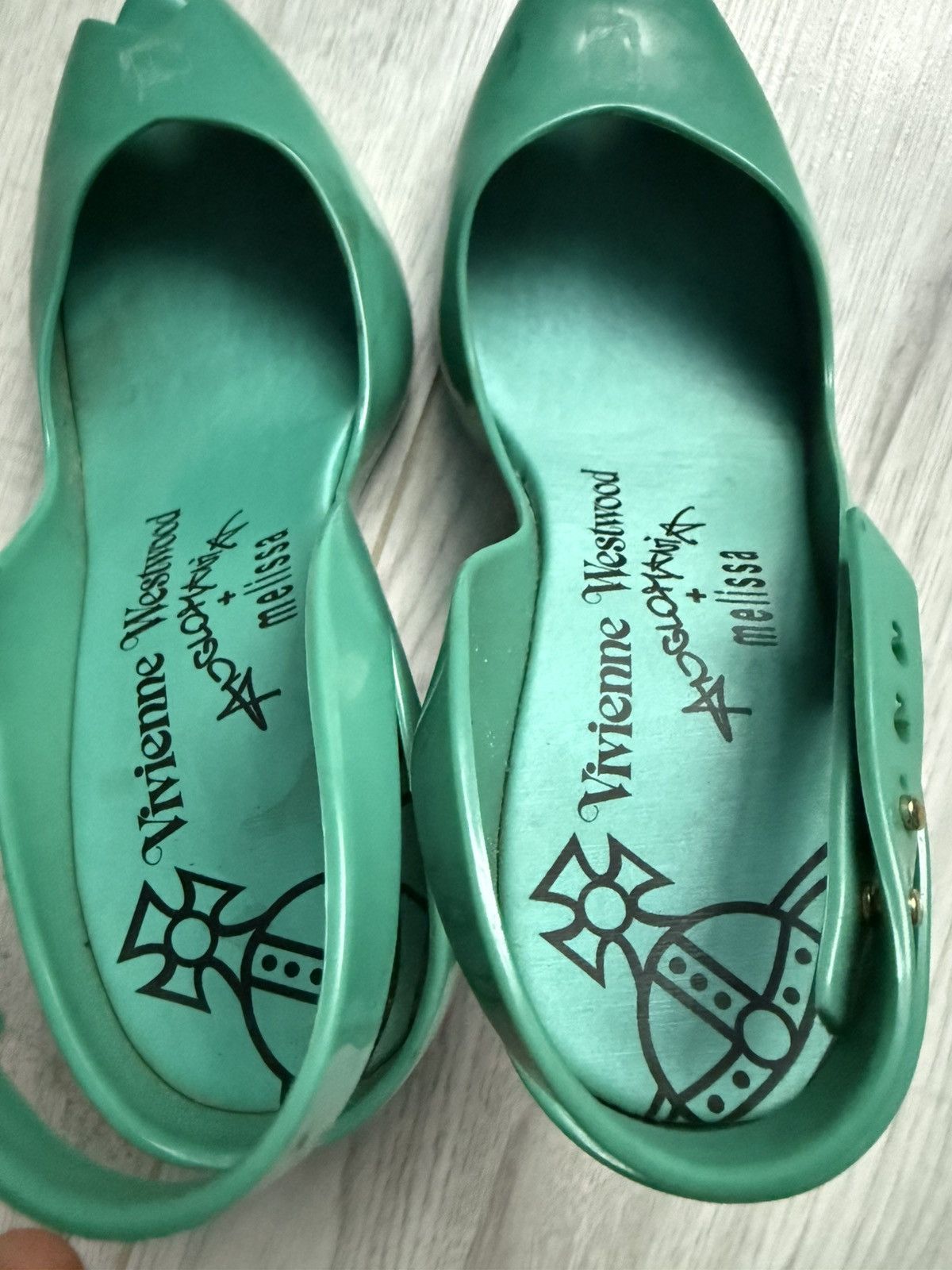 Melissa × Vivienne Westwood Vivienne Westwood x Melissa Green Slingback Heels Peep Toe Size US 7 / IT 37 - 6 Thumbnail