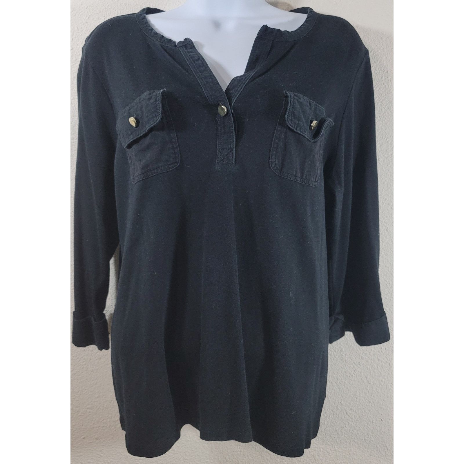 Other Charter Club Black Luxury Woman V Neck Henley Top 2X Size XXL / US 16-18 / IT 52-54 - 1 Thumbnail