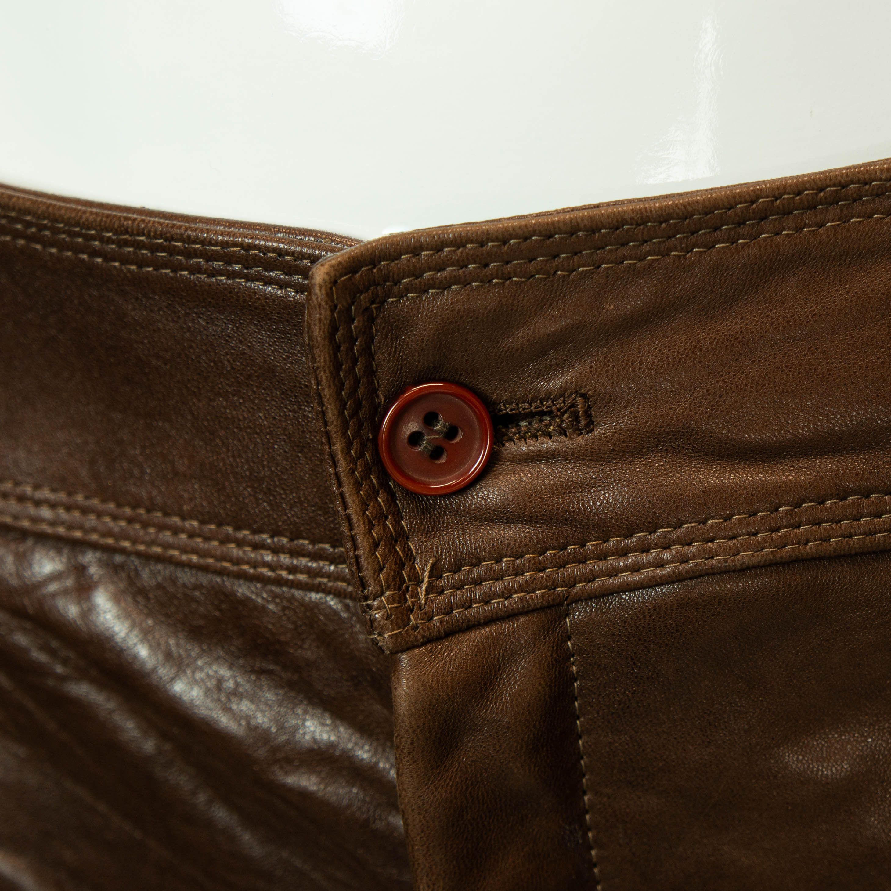 Versace × Vintage GIANNI VERSACE Brown Leather Women Pants Vintage 80s 90s Size 26" / US 2 / IT 38 - 6 Thumbnail