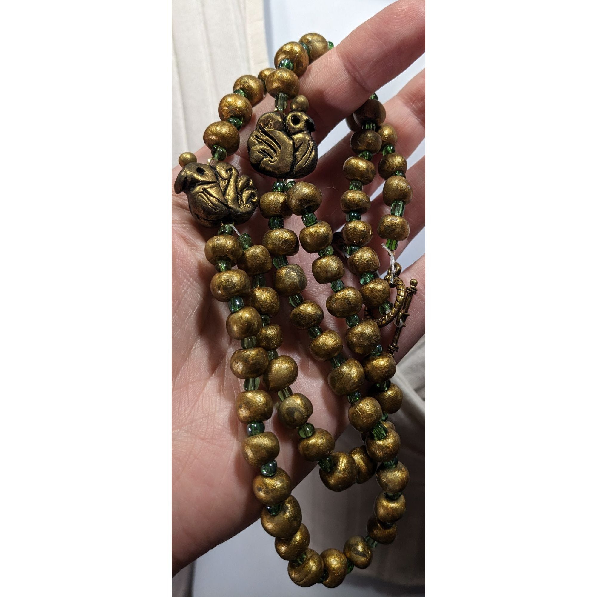 Other Handmade Polymer Clay Beaded Gold Tone And Green Necklace Wi Size ONE SIZE - 3 Thumbnail