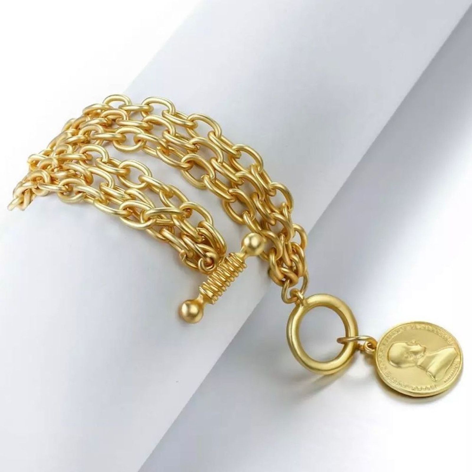 Other New Portrait Coin Multi Chain Gold Bracelet 8”. Length Size ONE SIZE - 2 Thumbnail