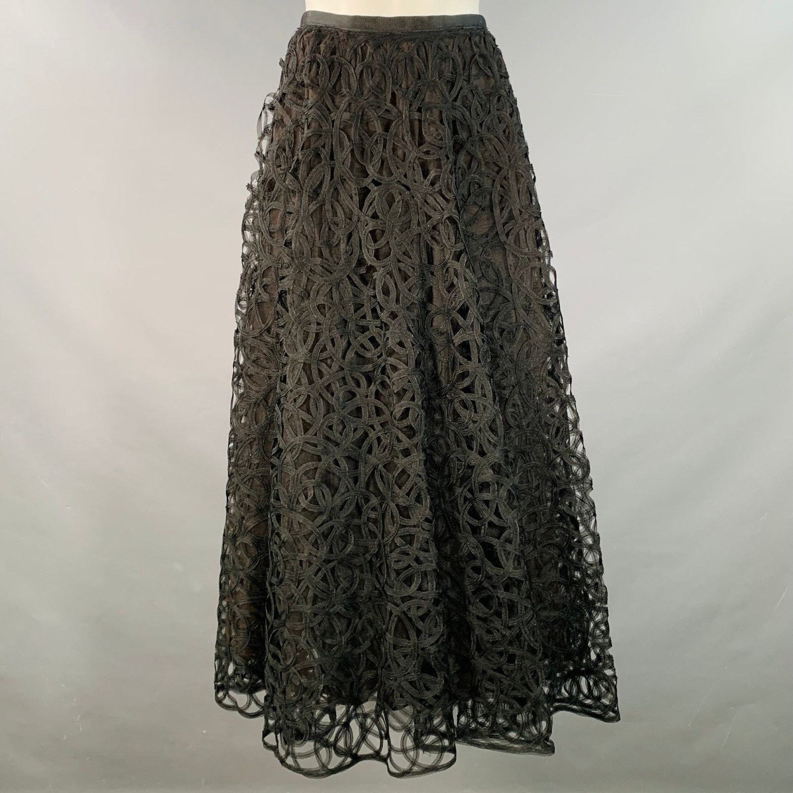 Other CEIL CHAPMAN Vintage Black Brown Tulle Textured Maxi Skirt Size 29" - 1 Thumbnail
