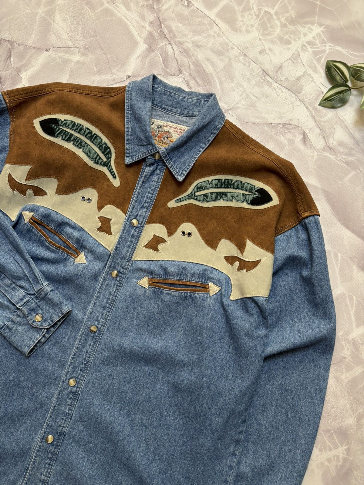 Cowboy Equipment VTG River Gold Western Denim Shirt Cowboy Pearl Snap Mens XL Size US XL / EU 56 / 4 - 3 Thumbnail