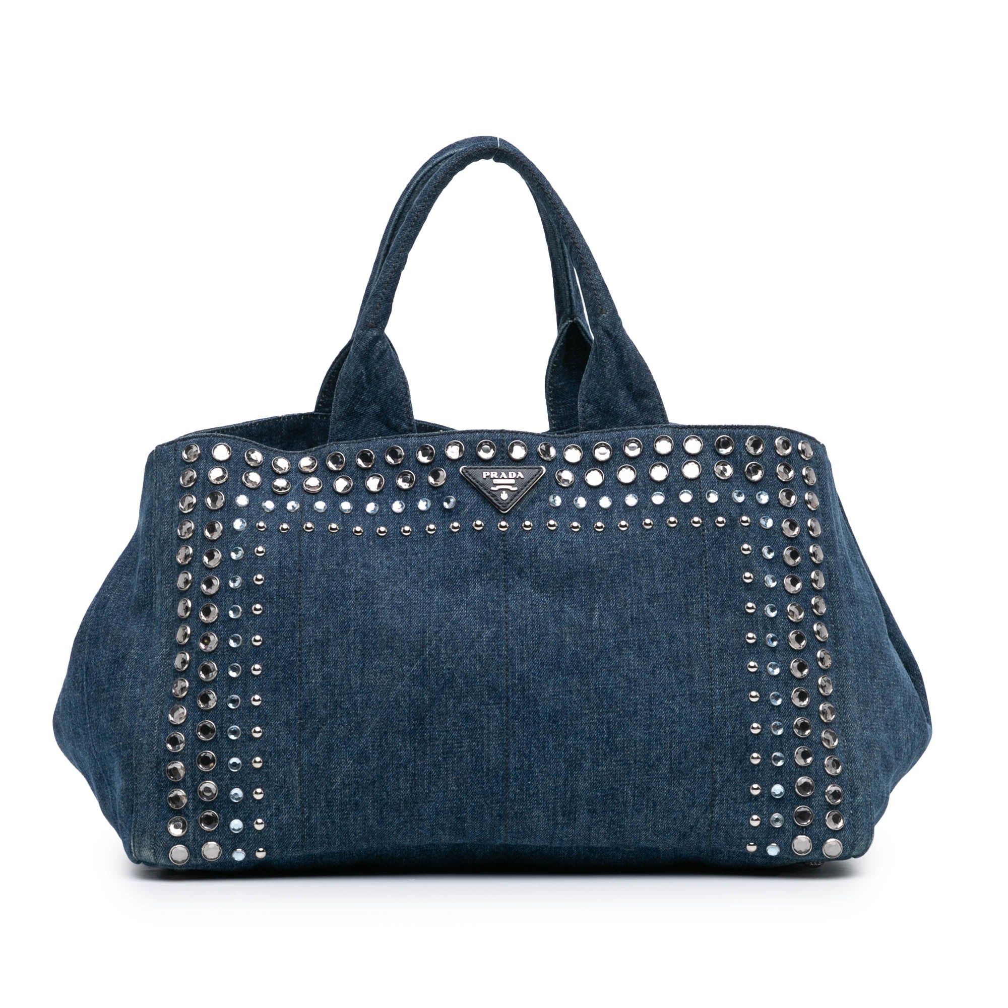 Prada Prada Large Denim Canapa Bijoux Satchel Blue Size ONE SIZE - 1 Thumbnail