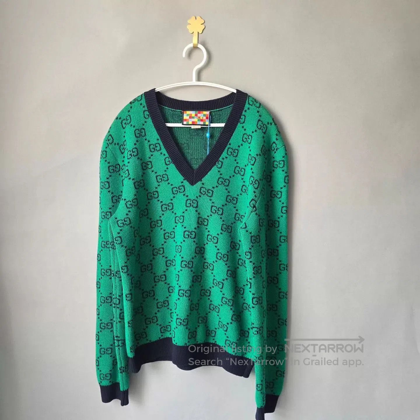 Gucci Green V-Neck Patterned Sweater. Size US S / EU 44-46 / 1 - 1 Thumbnail