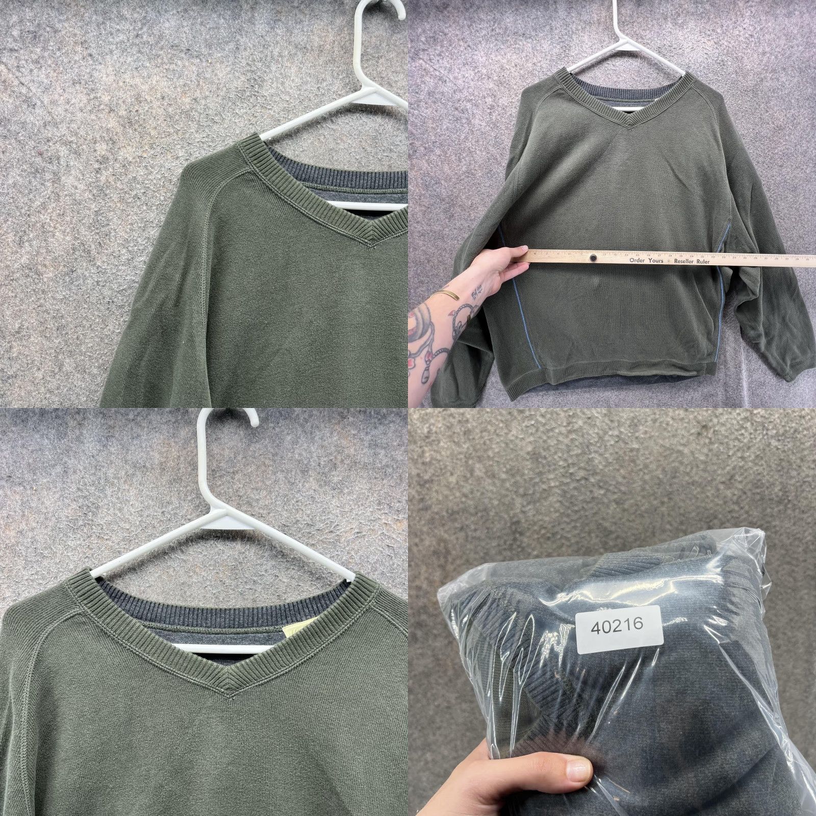 Tommy Bahama Tommy Bahama Sweater Mens XL Green V Neck Pullover Cotton Knit Reversible Knit, Solid, Raglan, Long Sleeve, Casual, Fall Winter Spring, Mens Size US XL / EU 56 / 4 - 8 Thumbnail