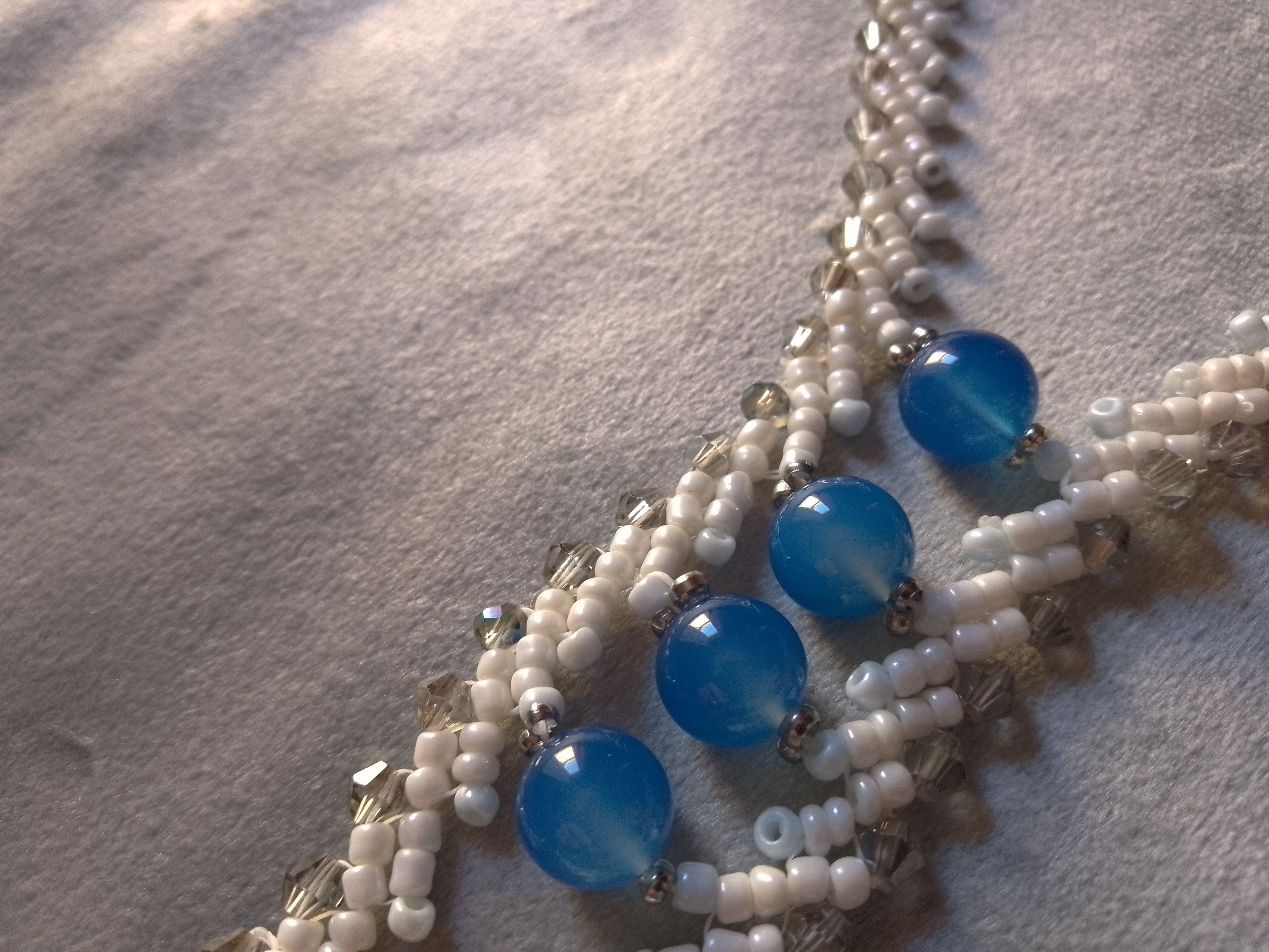 Handmade Long White Necklace. Braided. Glamour Agate Gemstones Size ONE SIZE - 6 Thumbnail