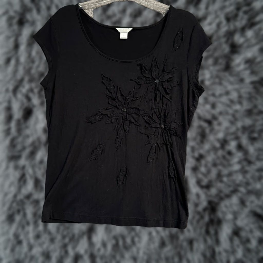 Vintage VINTAGE 90s Y2K Christopher & Banks Blouse Womens Large Floral Sequins Beads Hippie Whimsigoth Fairy Grunge Shirt Men/Women? Size L / US 10 / IT 46 - 1 Thumbnail