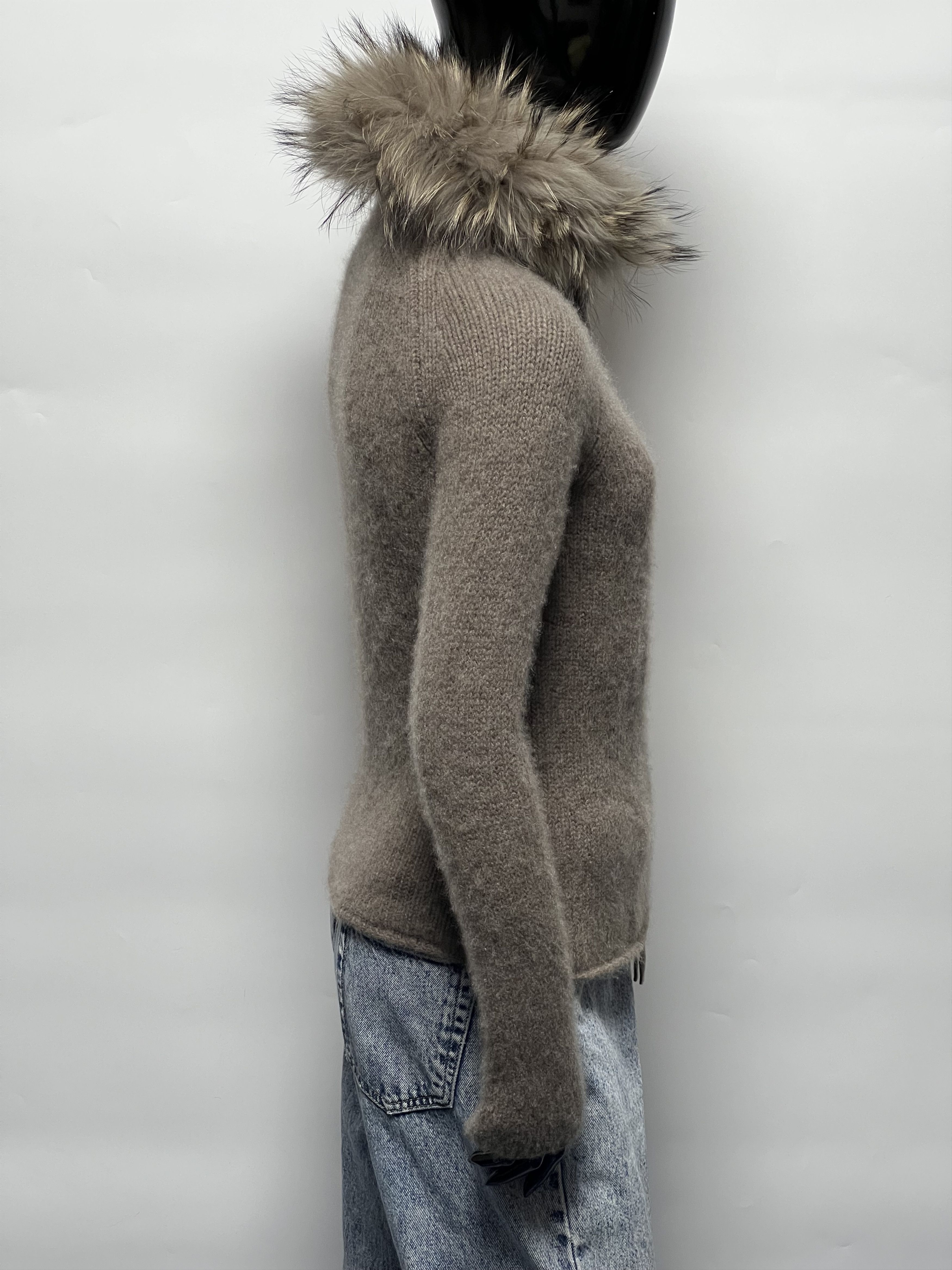 Other 100% Cashmere Women’s Knit Full Zip Sweater Real Fur Trim Size S / US 4 / IT 40 - 2 Thumbnail
