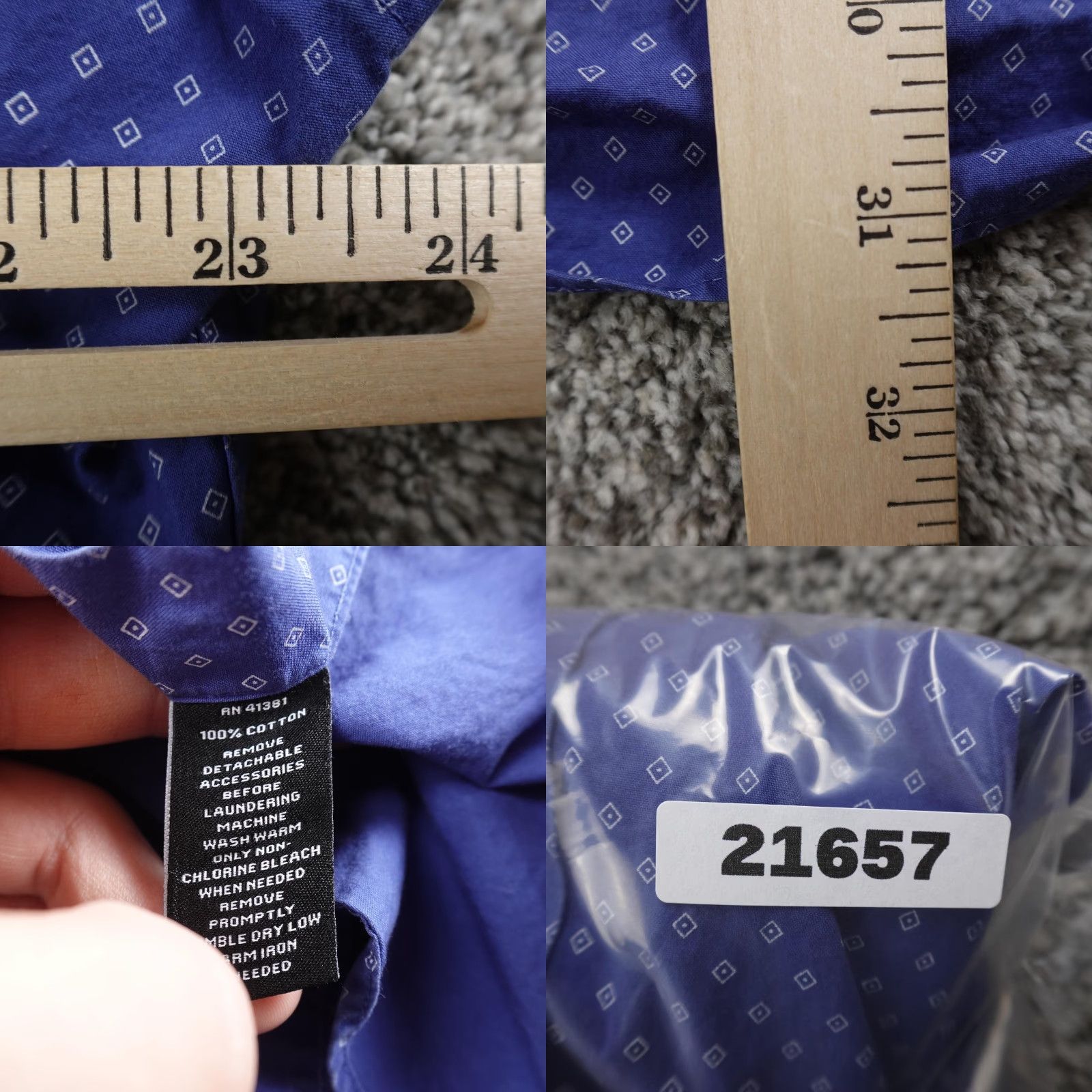 Ralph Lauren Ralph Lauren Shirt Mens 18 34/35 Blue Geometric Argyle Slim Fit Dress Button Up Shirt Size 48R - 8 Thumbnail