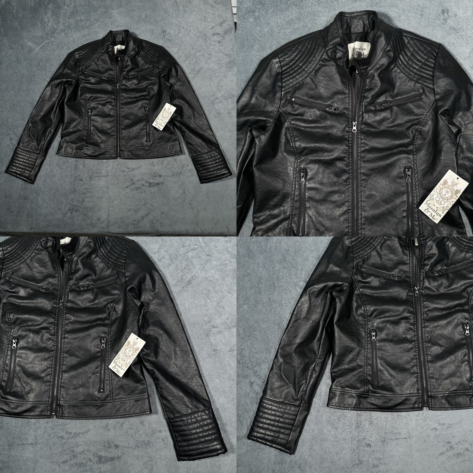 Vintage Maralyn & Me Black Moto Jacket Juniors Extra Large Faux Leather Rockabilly Biker Cropped Short Jacket Style Motorcycle Coat for Women Size XL / US 12-14 / IT 48-50 - 8 Thumbnail