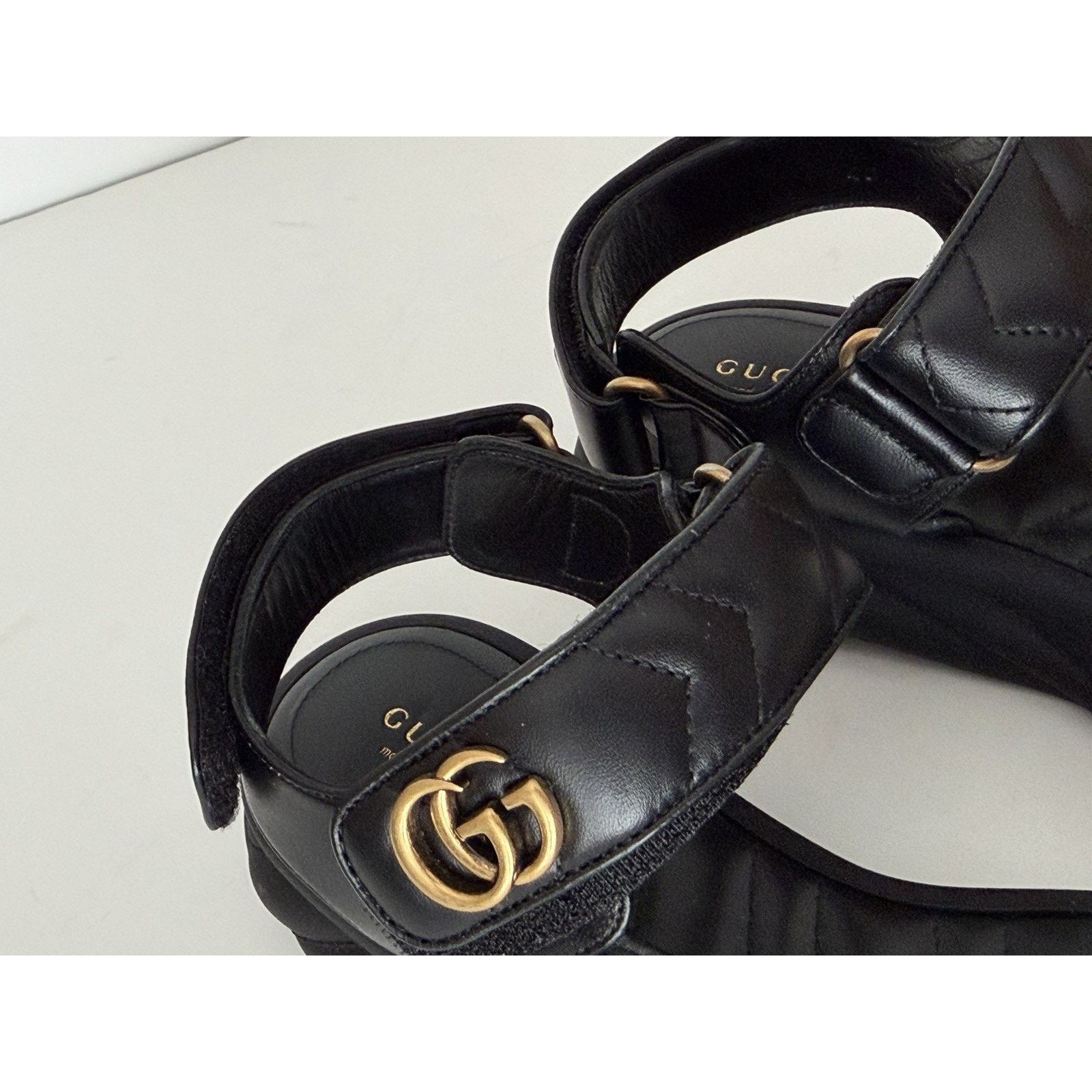 Gucci Gucci GG Quilted Open Toe Black Leather Sandals 10 US 776936 Size US 10 / IT 40 - 10 Thumbnail