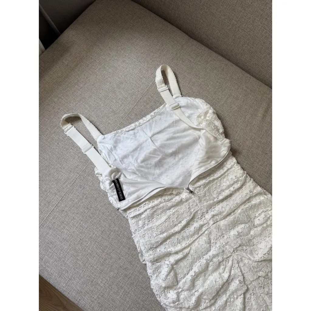 Dolce & Gabbana Dolce& Gabbana White Lace Stretch Cotton Mini Dress IT40 Size S / US 4 / IT 40 - 6 Thumbnail