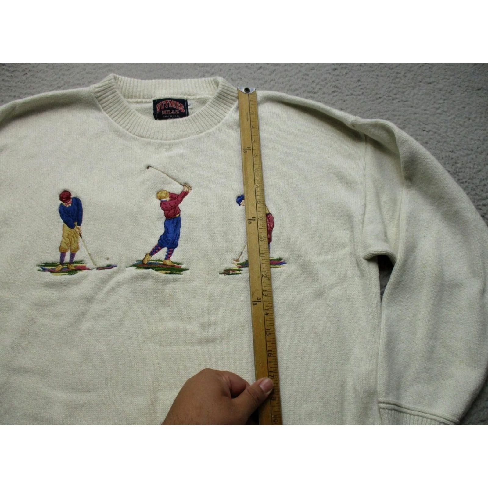Nutmeg VINTAGE Nutmeg Mills Sweater Mens L White Golf Graphic Knit Made USA 90s Size US L / EU 52-54 / 3 - 5 Thumbnail