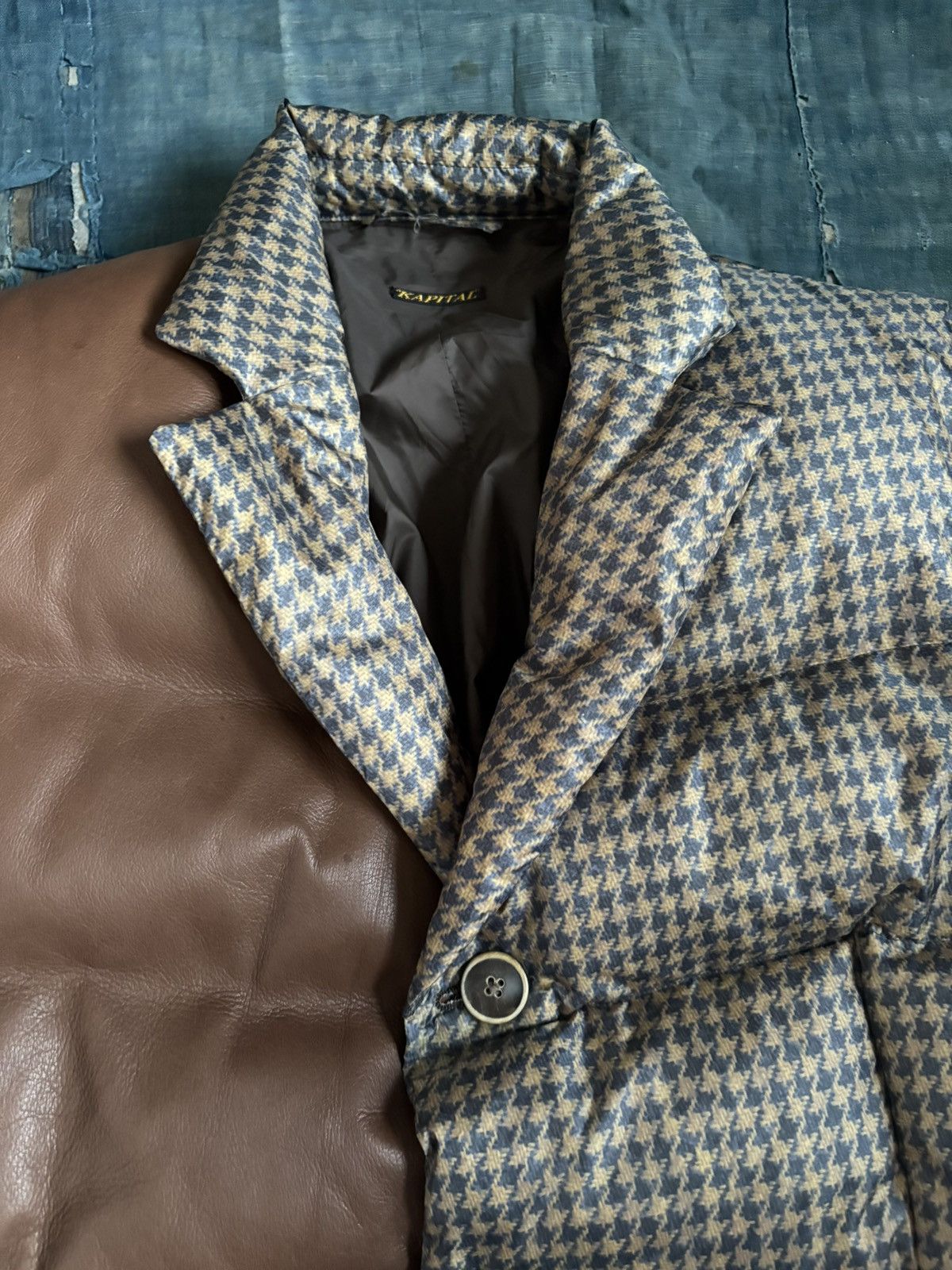 Kapital kapital leather elbow patch Houndstooth printed jacket Size US L / EU 52-54 / 3 - 4 Thumbnail