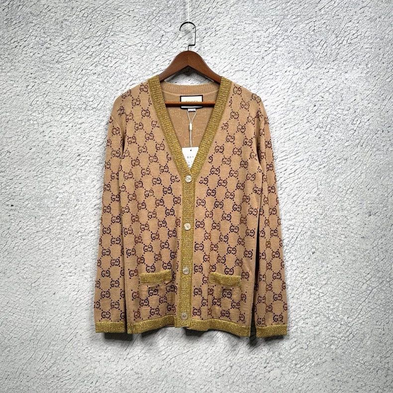 Gucci Beige G Logo Knitted Cardigan Sweater-dmc